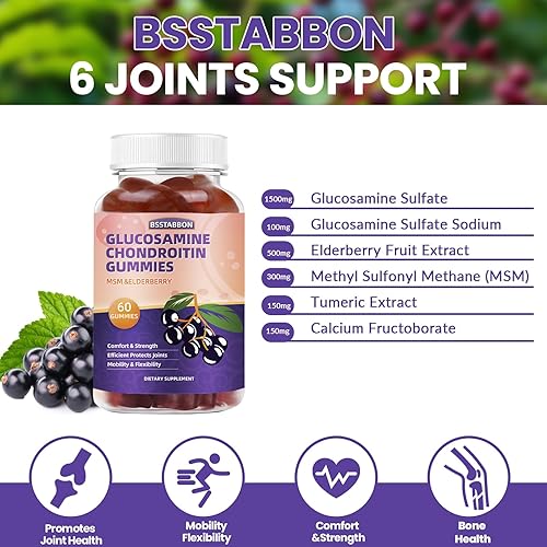Miniatura 3 de Gomitas de condroitina de glucosamina con suplemento MSM de saúco para hombres y mujeres, 60 gomitas..