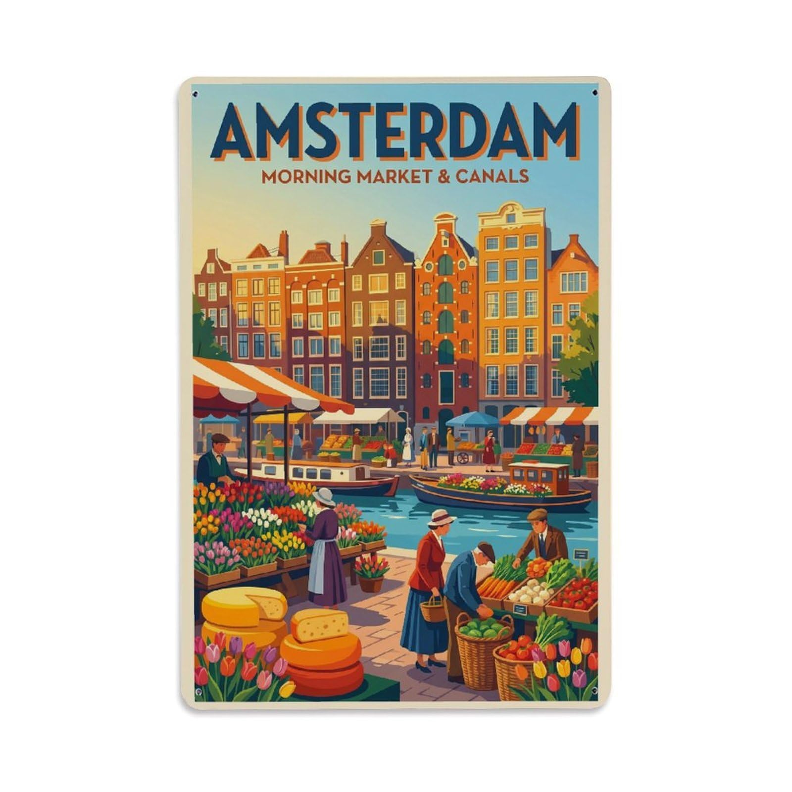 Este 8X12inch Style Vintage Travel Amsterdam Netherlands Fabled Metal Tin Sign