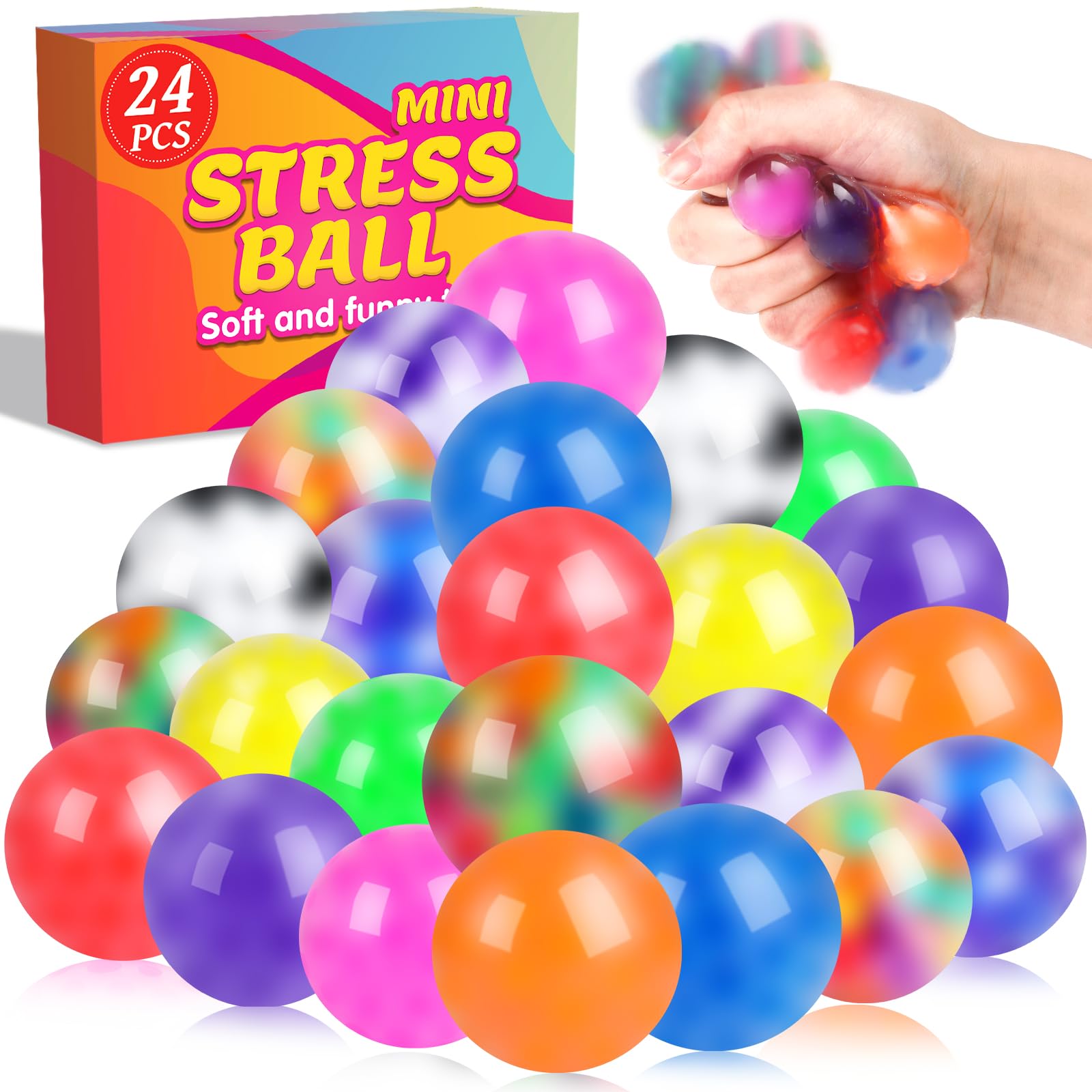 VISCOO 24 Pack Stress Balls for Adults, Squeeze Balls for Anxiety Relief, Soft Palm-Sized Pressure Balls, Durable Relaxation Set 24P Stress Balls