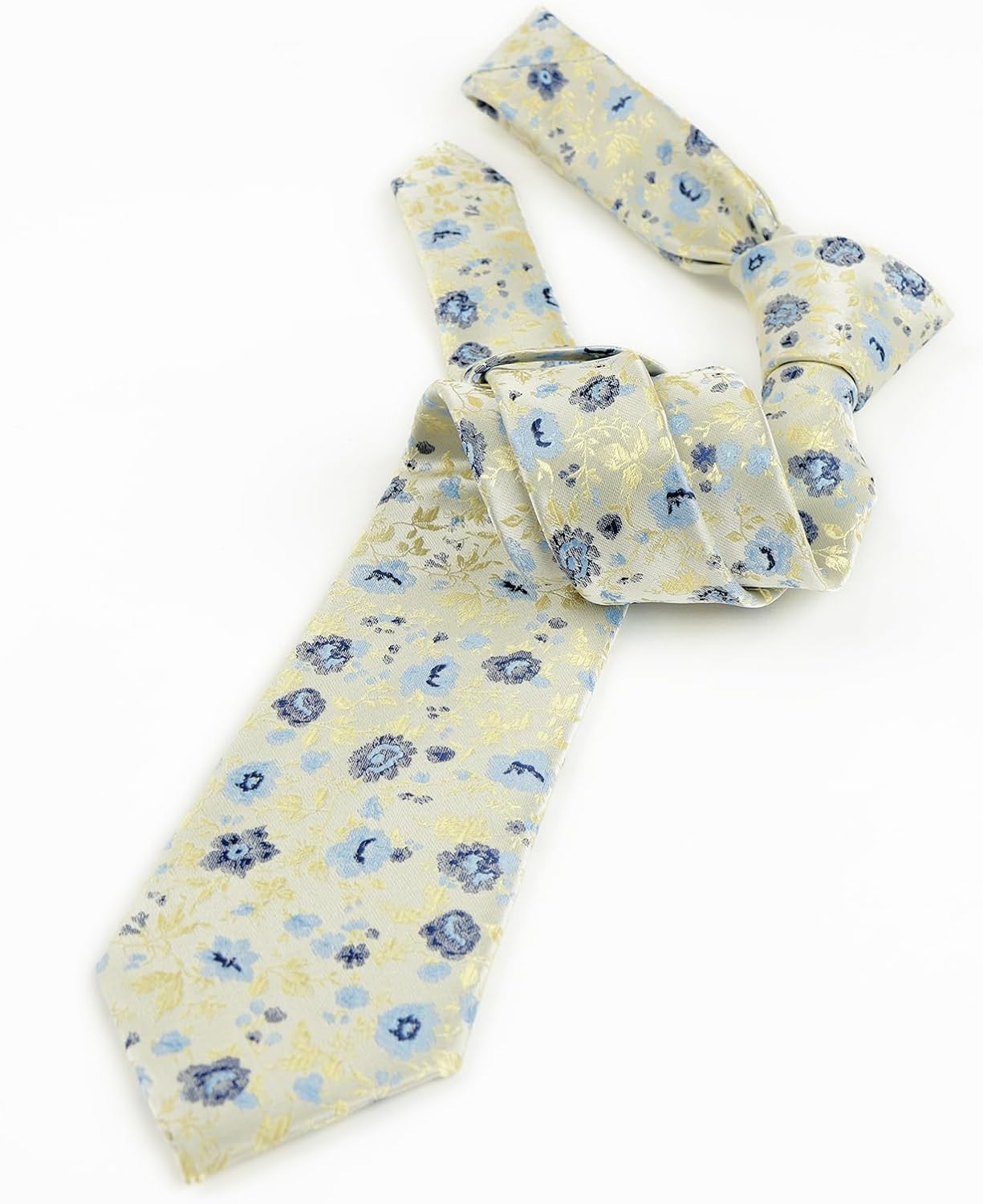 Alizeal Mens 3.15inches Light Color Rustic Tie with Flower Printed Handkerchief - Image 3