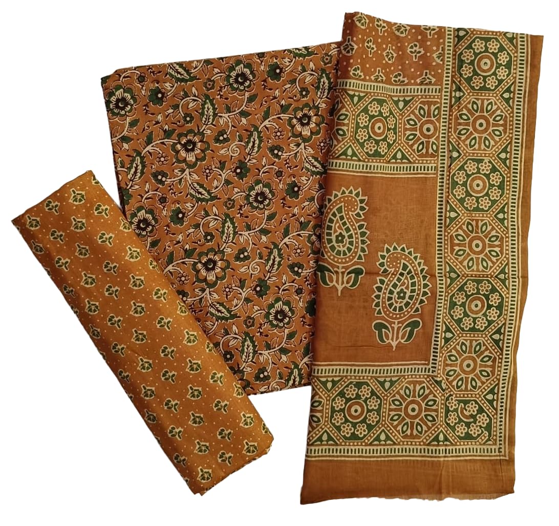 Women's Premium Cambric Cotton Jaipuri Printed Unstitched Salwar Suit Dress Material with Mulmul Cotton Dupatta-image-20