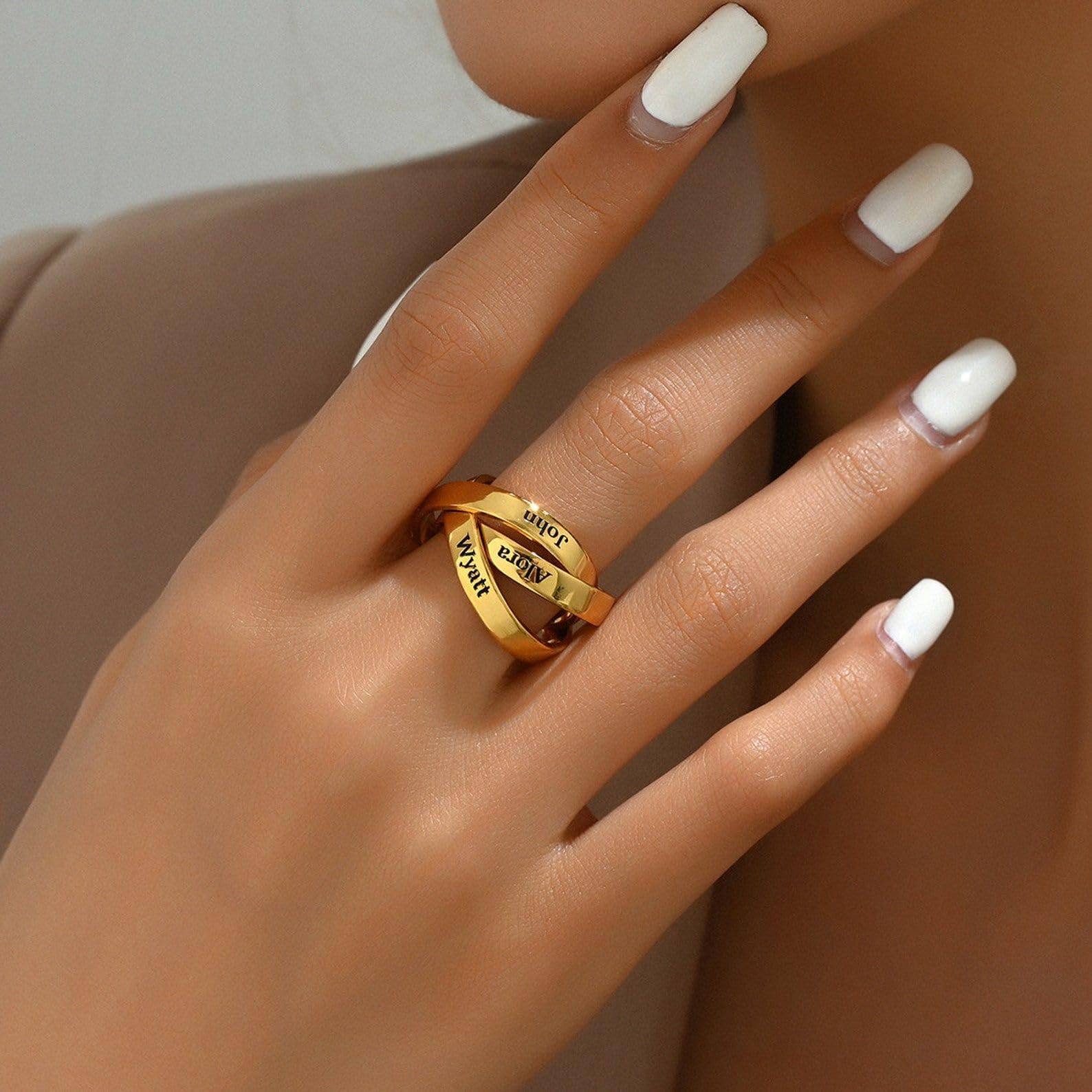 Personalizado Tres círculo nombre anillo plata de ley 925 a medida 3 nombre anillo mujer