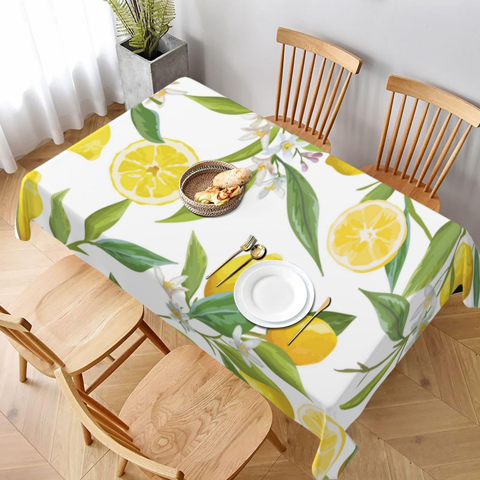 BNVSADC Fresh Tropical Lemons Printed Rectangle Tablecloth 228x152 CM, Water Resistant Polyester Table Cloth Decorative Fabric Table Covers for Kitchen Dining Table Parties Camping