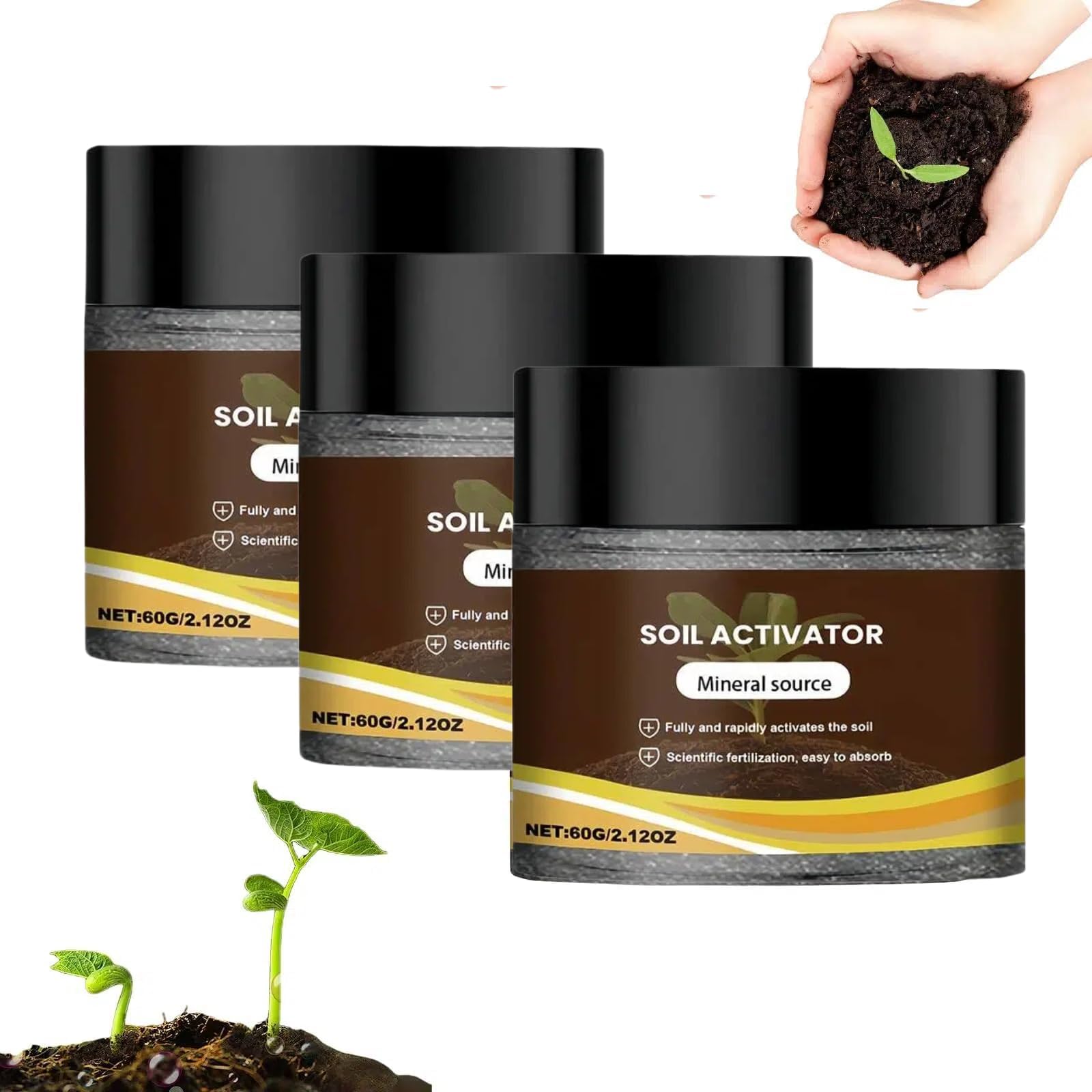 Activador de suelo en polvo, acondicionador y aflojador de suelo soluble en agua, revitaliza el suelo compactado, para plantas de interior, hortalizas, flores y céspedes (3pcs)
