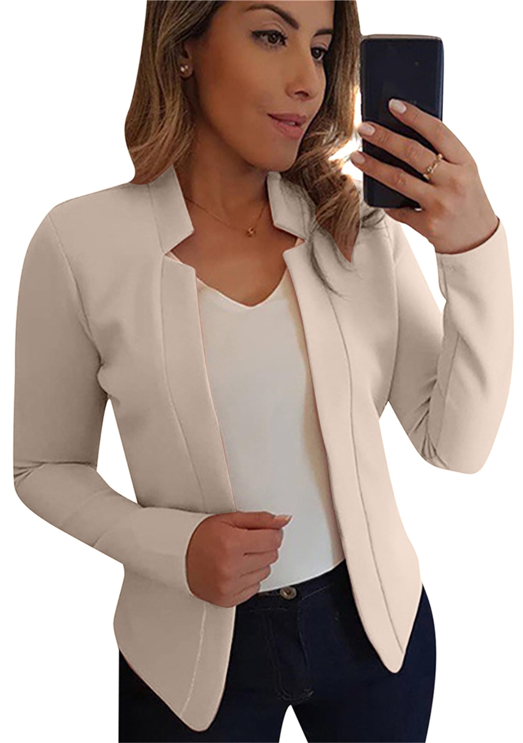 Blazer À Manches Longues Élégant Et Ajusté pour Femmes Blazer Décontracté À Revers Ouvert sur Le Devant Blazer De Bureau d'automne