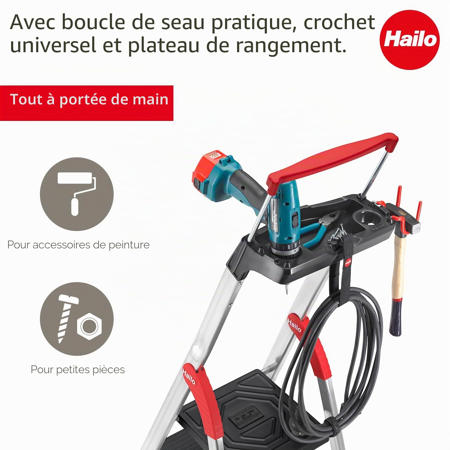 Escabeau de sécurité Pliable en Aluminium 4 marches Larges Hailo L100