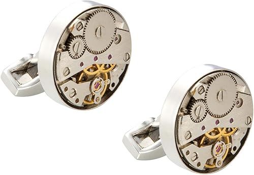 Knighthood Gemelos de acero inoxidable para hombre, diseño de machanismo, gemelos de plata para camisa de negocios, regalos de boda con caja de