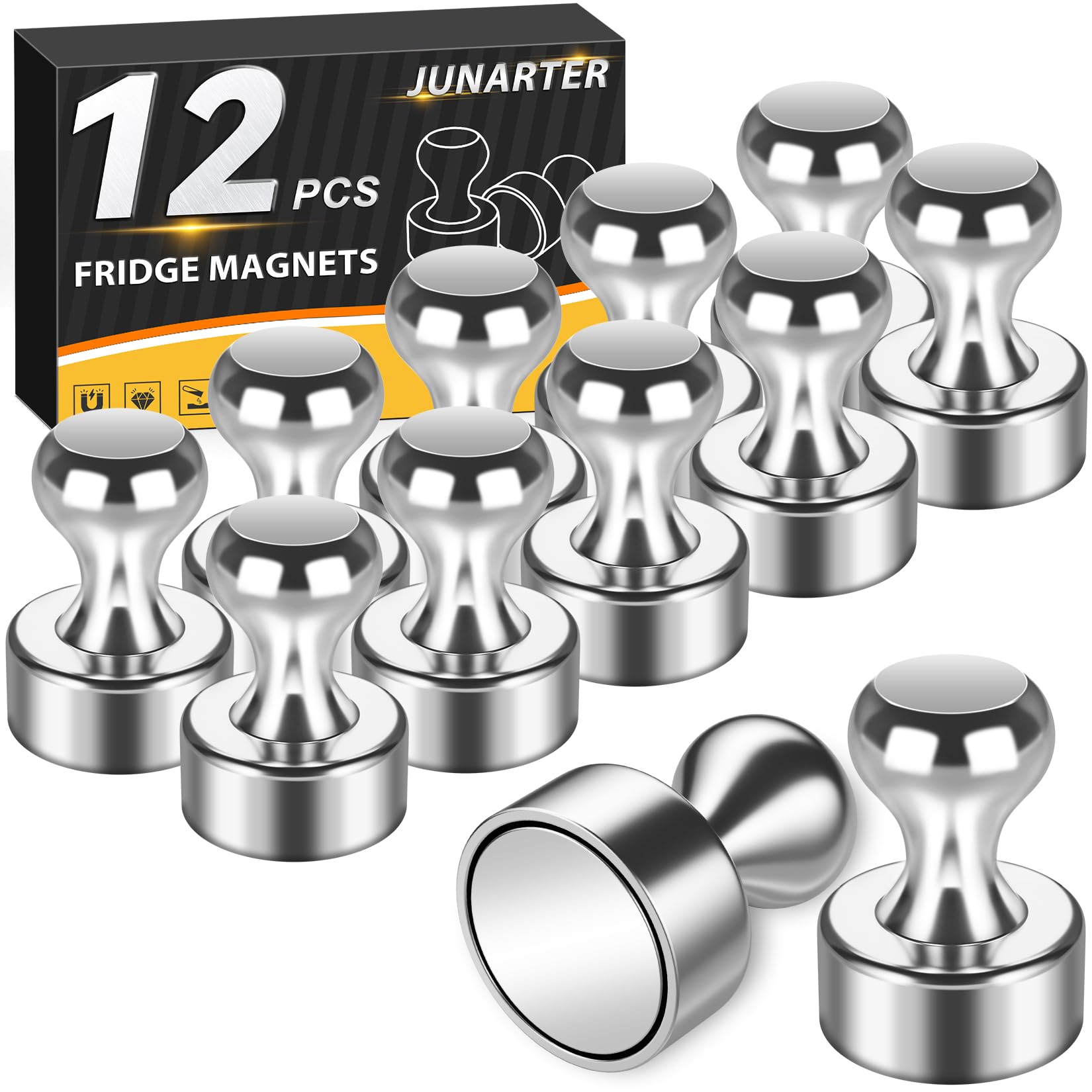 12PCS Magnetic Push Pin Refrigerator Magnets Strong Small Magnets for Fridge Magnets, Whiteboard Magnets, Office Magnets(Silver)