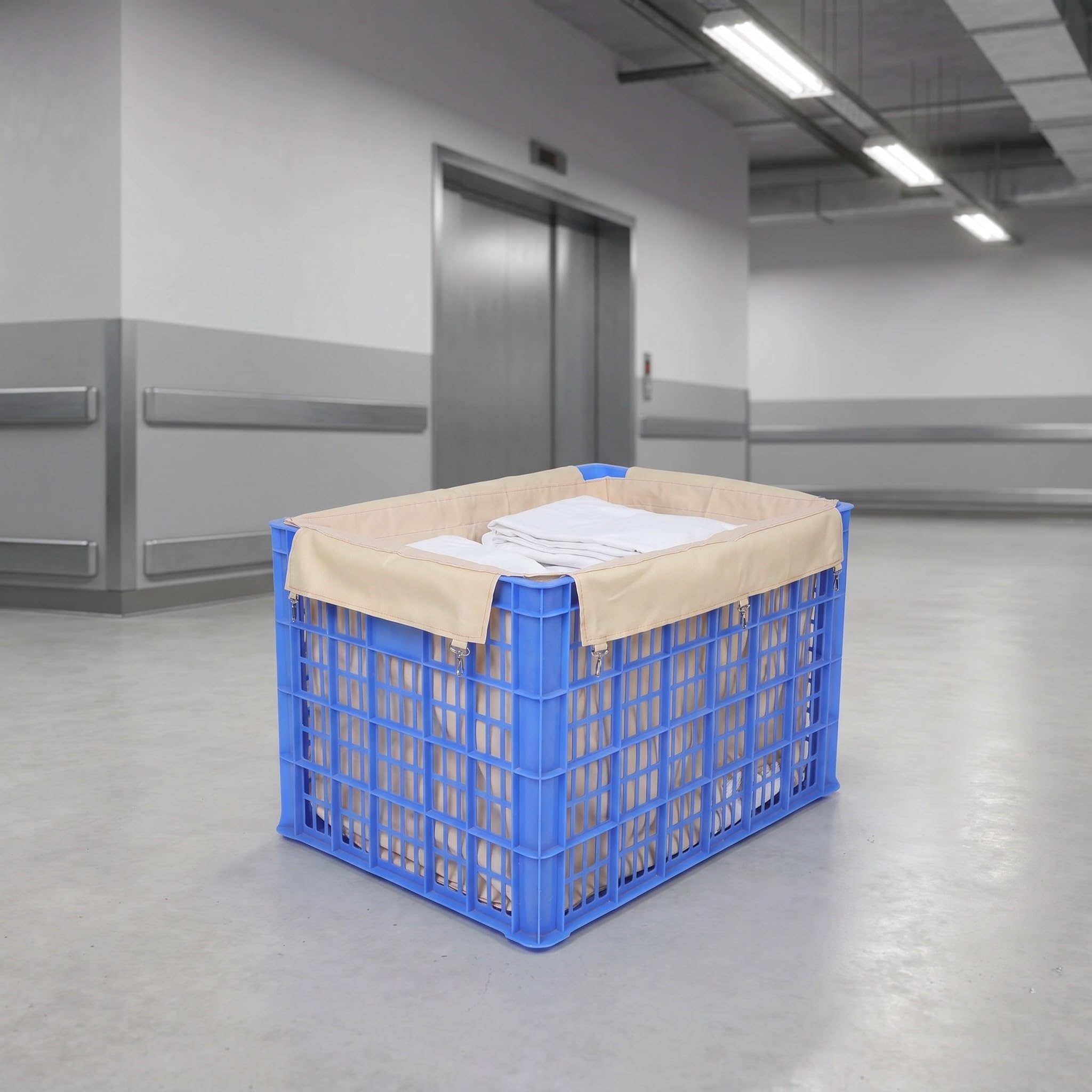 Sacchetto con in Interno per Carrello Lavanderia Beige Rettangolare Bordo Rinforzato, Base Antiscivolo Fibbia Ferro per Uso Flessibile in Lavanderie Commerciali e Hotel