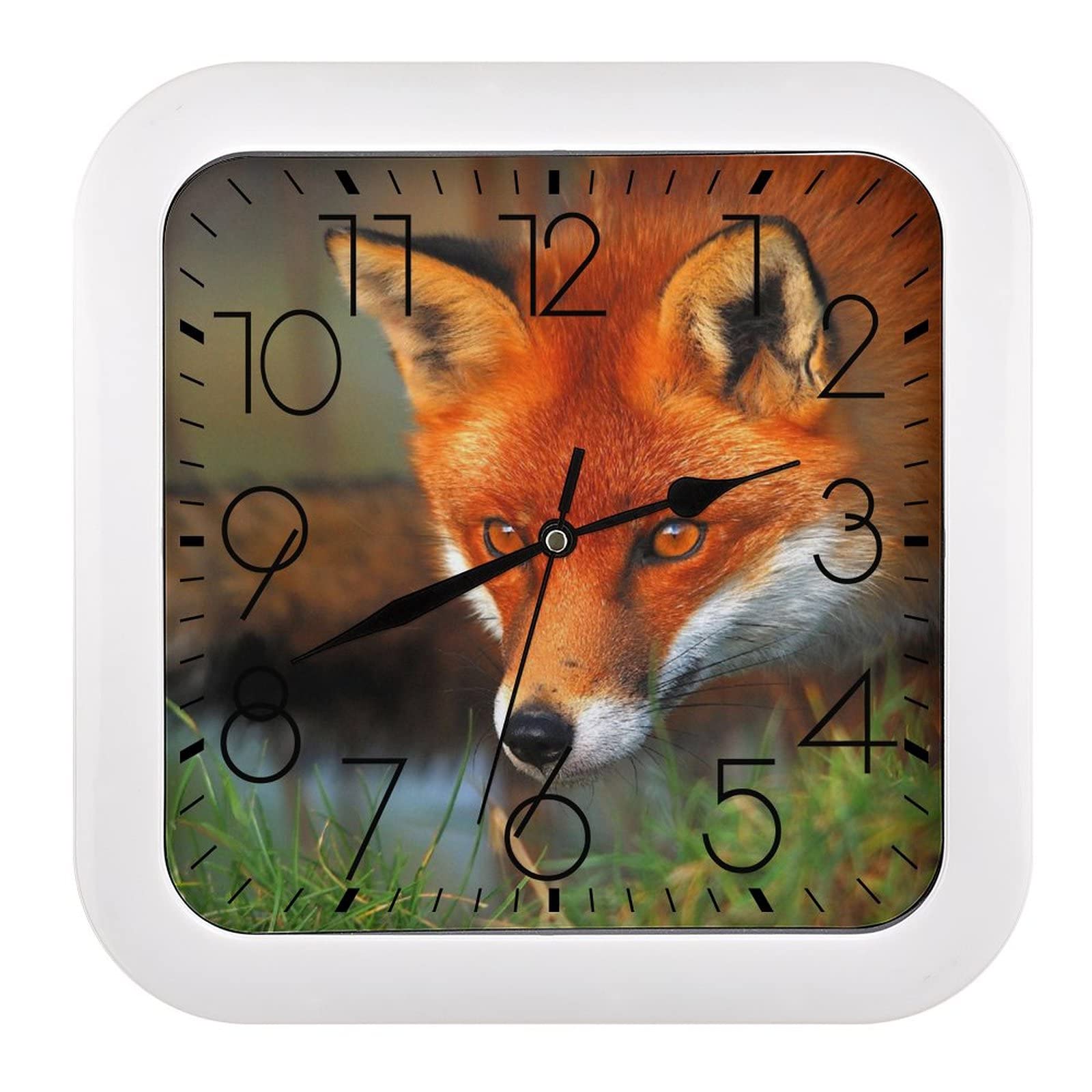 Horloge Murale Carrée Grands Chiffres Renard pour une Décoration Intérieure de Salon