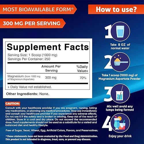 Miniatura 2 de Vitamatic Aspartato de magnesio 1000 mg por porción apoya la salud muscular, articular y cardíaca, 8.82 oz - 250 porciones