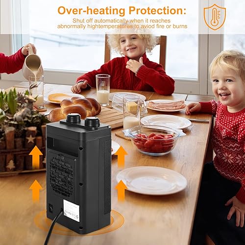 Miniatura 6 de Calentador de espacio eléctrico portátil con termostato y oscilación para uso en interiores, calentador de habitación de 1500 W para escritorio de