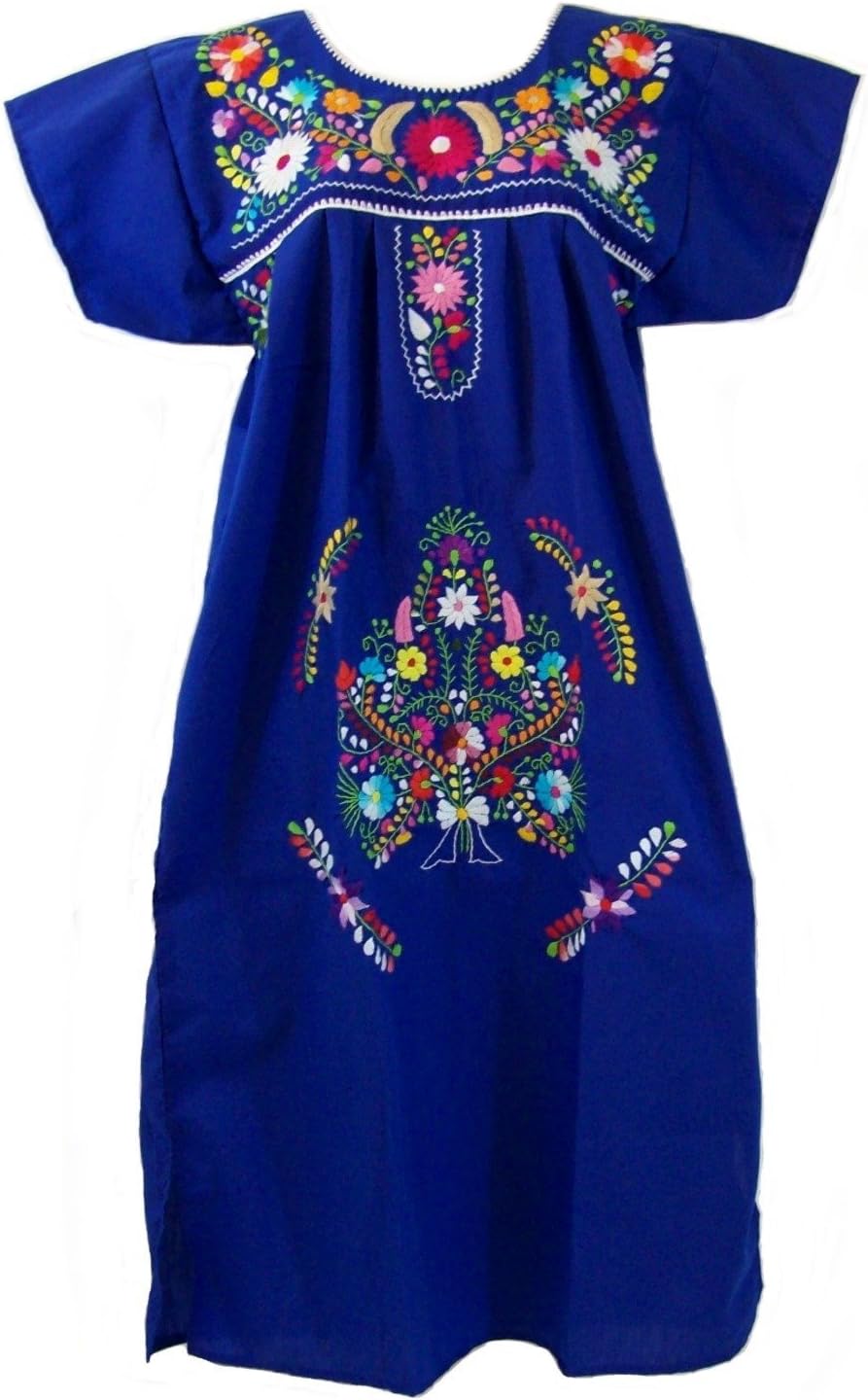 Leos Mexican Imports Mexican Dress Puebla Royal Blue XL
