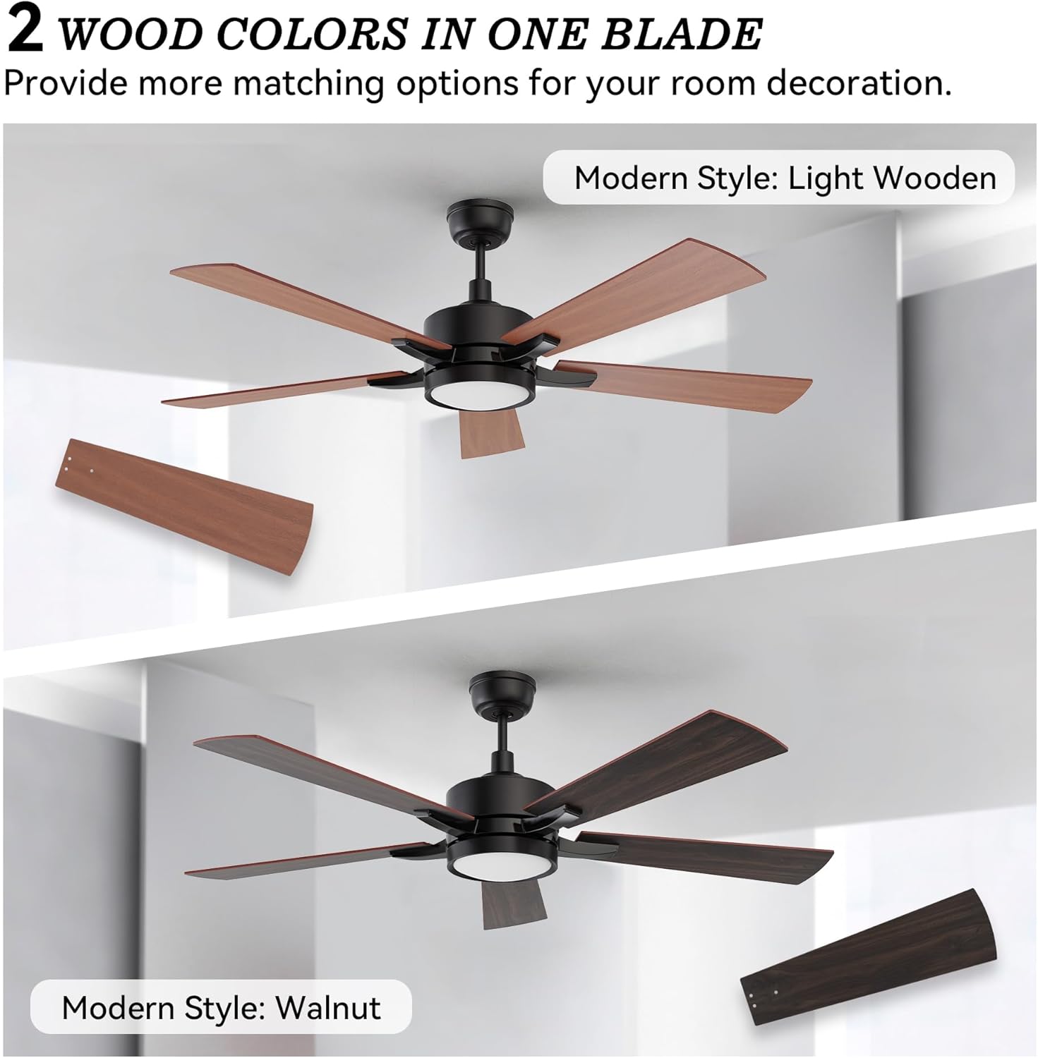 SMAAIR Smart Ceiling Fan with Light 56", 10 Speed Remote/APP Control, Modern Dimmable LED Light, Reversible DC Motor, 5 Plywood Blades, Compatible with Alexa/Google Assistant/Siri, Walnut/Wooden