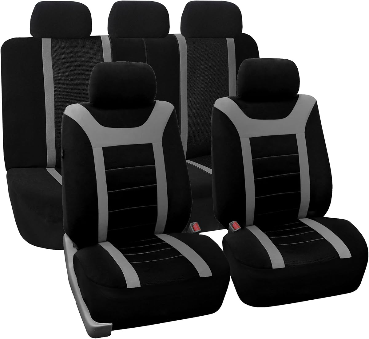 Car Seat Covers Full Set Cloth - Universal Fit, Automotive Seat Covers, Low Back Front Seat Covers, Airbag Compatible, Split Bench Rear Seat, Car Seat Cover for SUV, Sedan, Van Gray