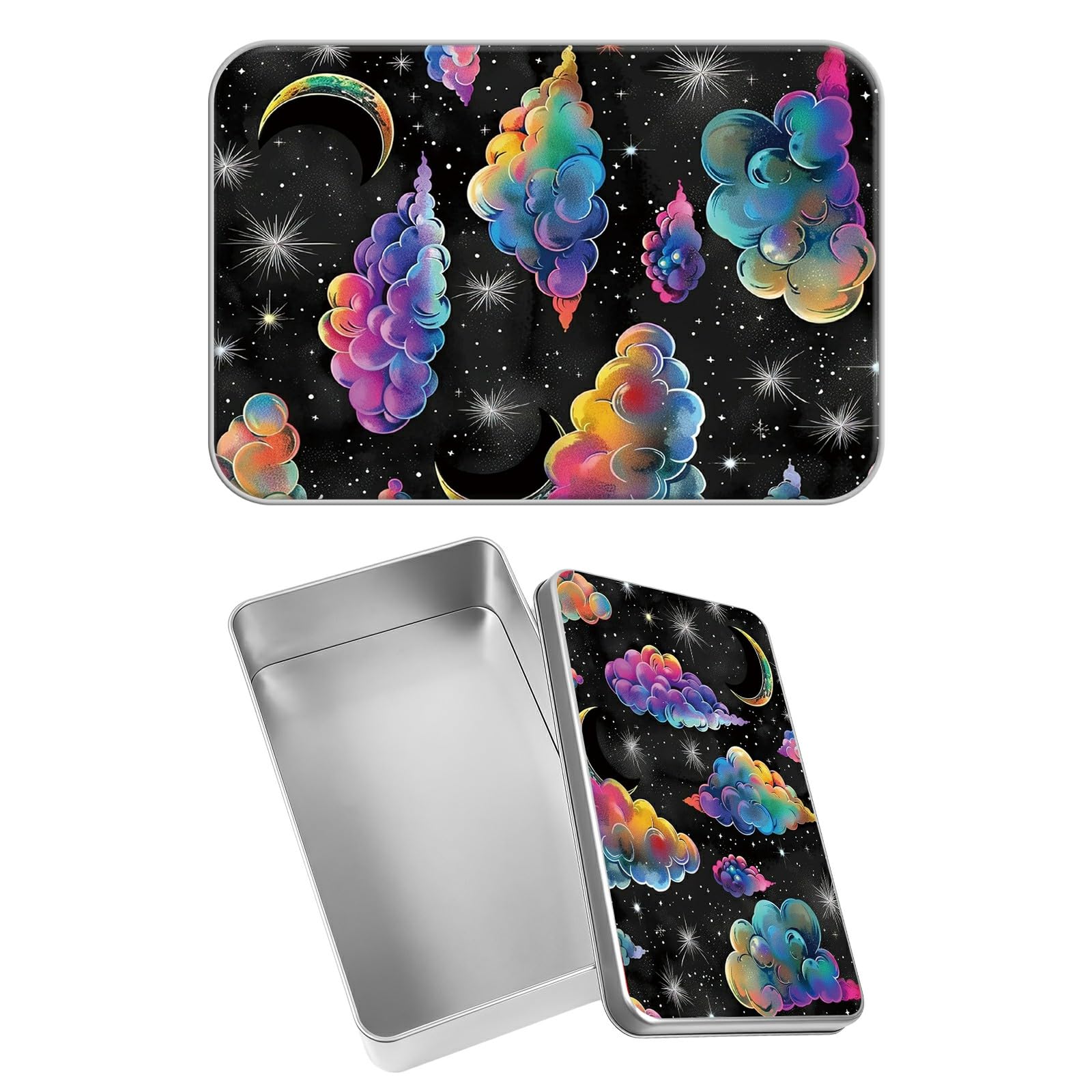 Rectangular Metal Tin Box with Removable Lid, Color Cloud Sky Decorative Printed Metal Storage Container for Sweets Jewelry Tea Candies Cakes 7 x 4.33 x 2.17 inch– Single Pack