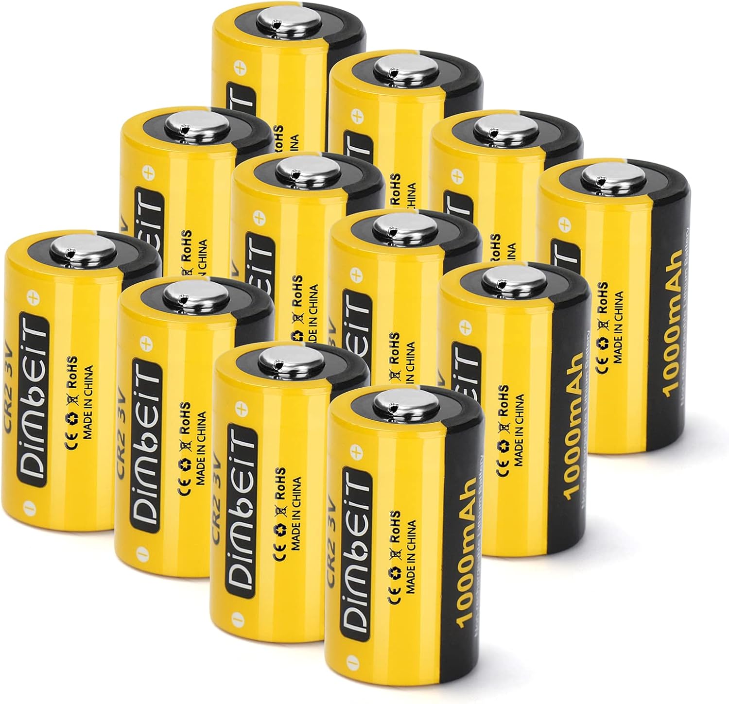 Dimbeit CR2 3V Lithium Battery 1000mAh, 12 Pack 3 Volt LongLasting Battery with PTC