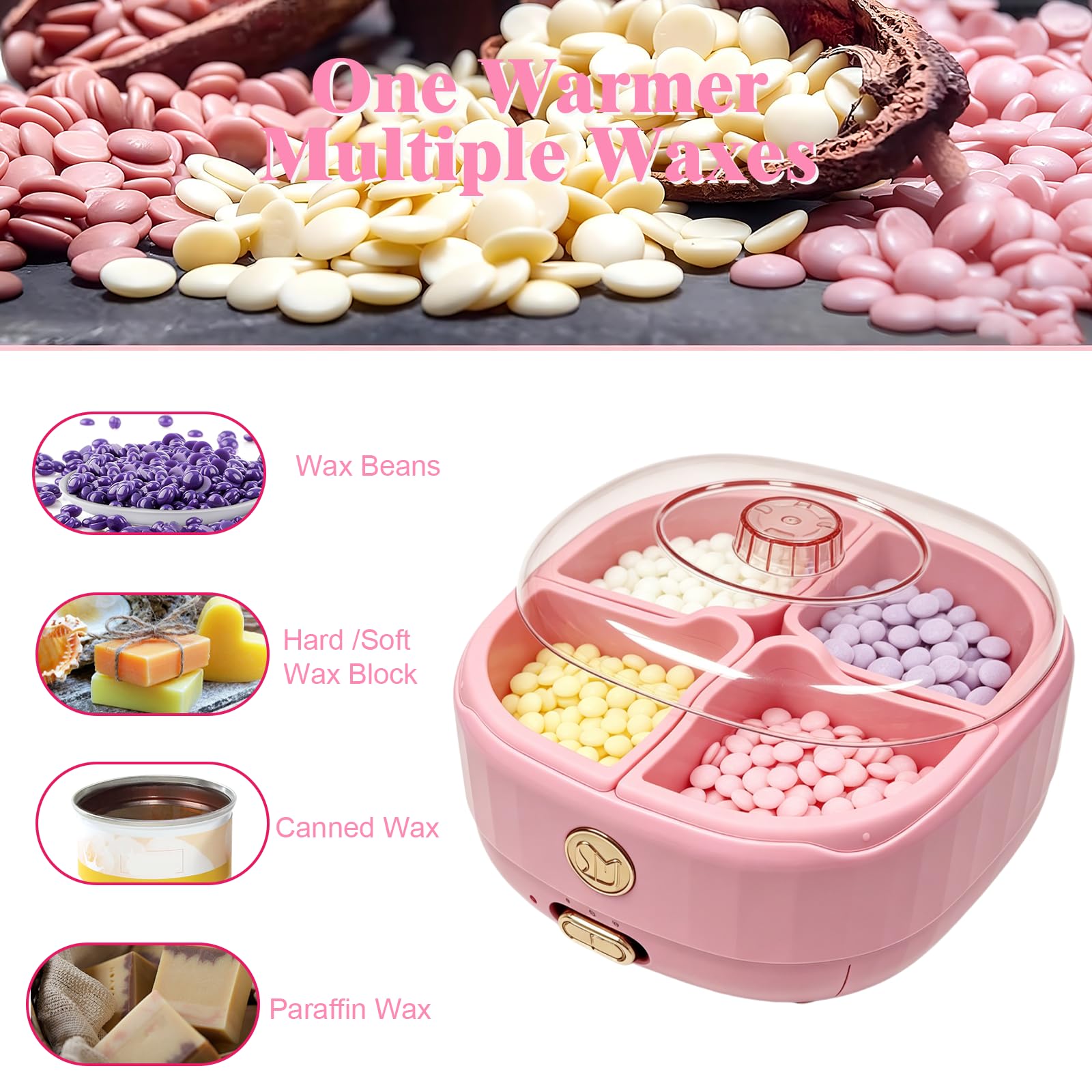 Scaldacera in silicone per depilazione, kit da donna con 4 spatole per cera in silicone, riscaldatore per casa, salone, per corpo, gambe, braccia, bikini, sopracciglia