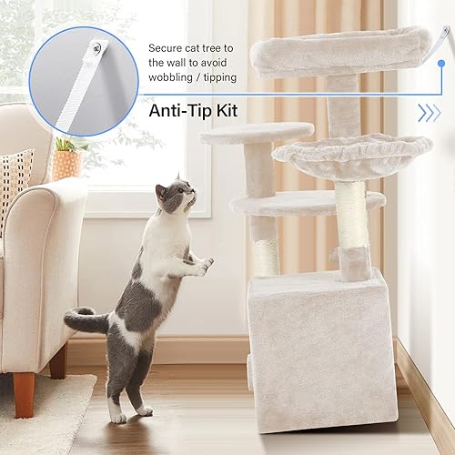 Miniatura 3 de BestPet Torre para gatos de 33 pulgadas con postes rascadores para gatos de interior, muebles para gatos de varios niveles, centro de actividades,