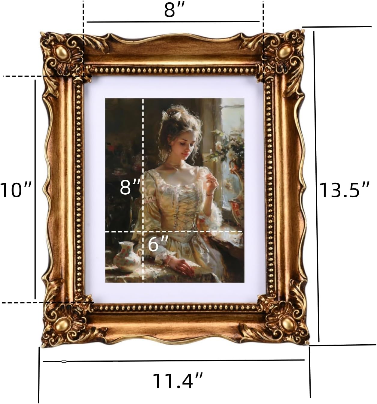 Vintage 8x10 Picture Frame gold Antique picture frames with Mat for 6x8 Ornate picture frames Baroque Tabletop Wall Hanging Home Decor poster Photo frame Horizontal or Vertical