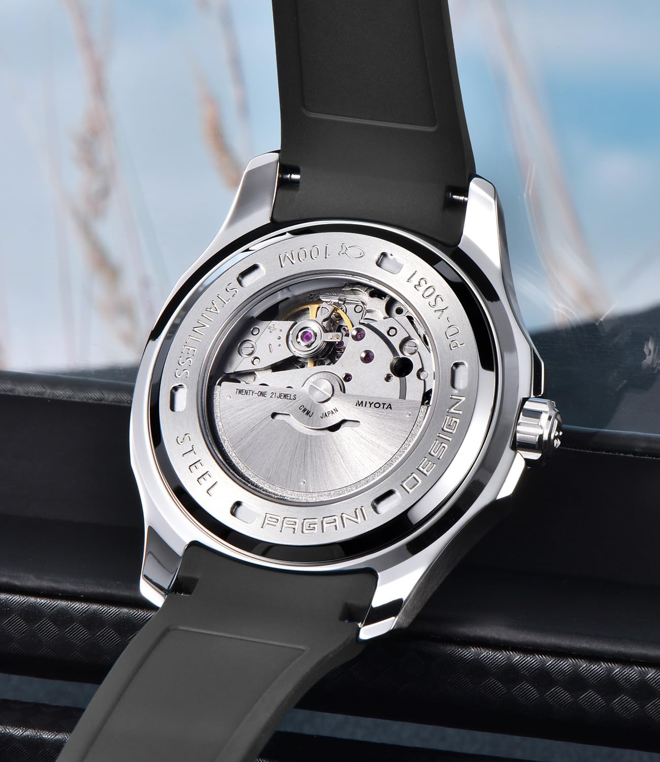LACZ DENTON Pagani Design YS031 Automatic Men's Watch Miyota 8215 Mechanical Movement 41mm Stainless Steel Analog Wrist Watches for Men, Synthetic Sapphire Dial Glass, 100M Waterproof, Rubber Strap - 5
