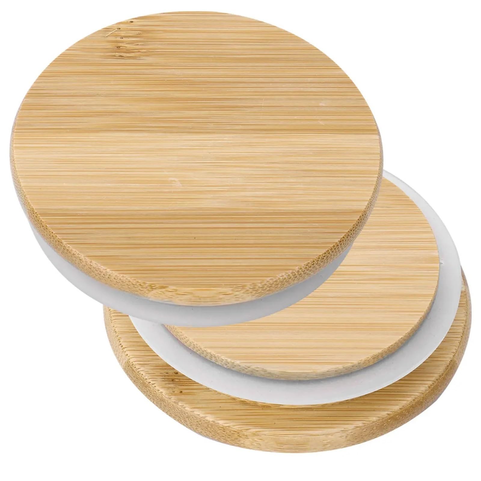 Bottle Cap 8PCS Reusable Bamboo Caps Lids Jar Covers Wooden Fresh-keeping With Silicone Seal For Drinking Canning