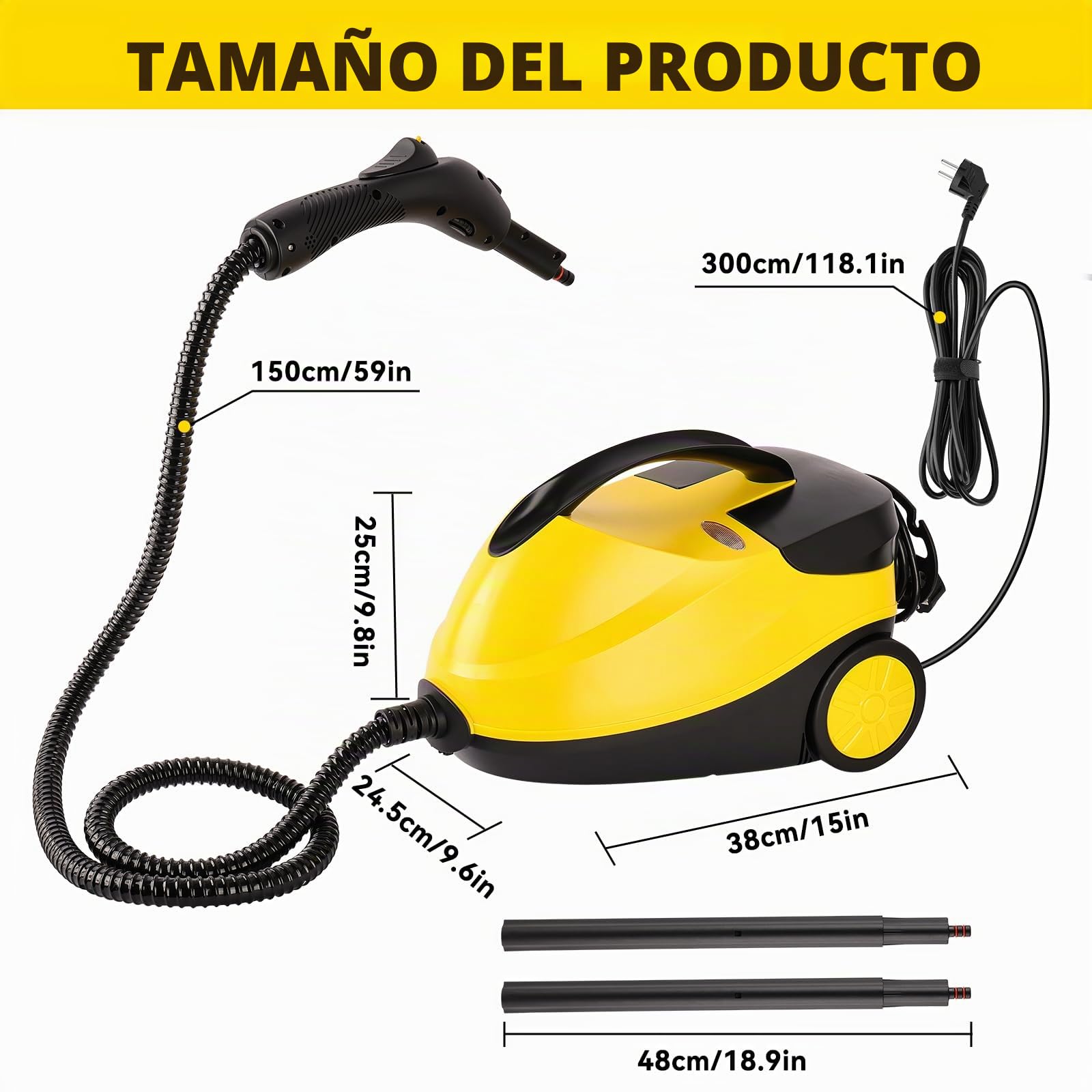 Vaporeta Limpieza Hogar 2000 W,Limpiador a Vapor con 1600ML Agua,4 Bar | 16 Accesorios,2.7m Alimentación,Elimina la Suciedad y la Grasa de Suelos, Muebles Tapizados y Superficies de Baño