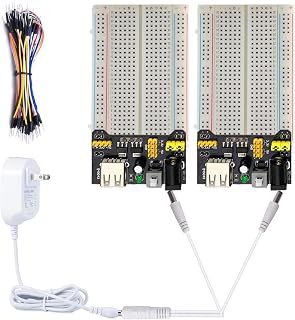Testeronics 7-in-1 Breadboard Power Kit for Arduino & Raspberry Pi: 2x 400pt Boards, 3.3V/5V Modules, 9V Adapter, 65 Jumper Wires