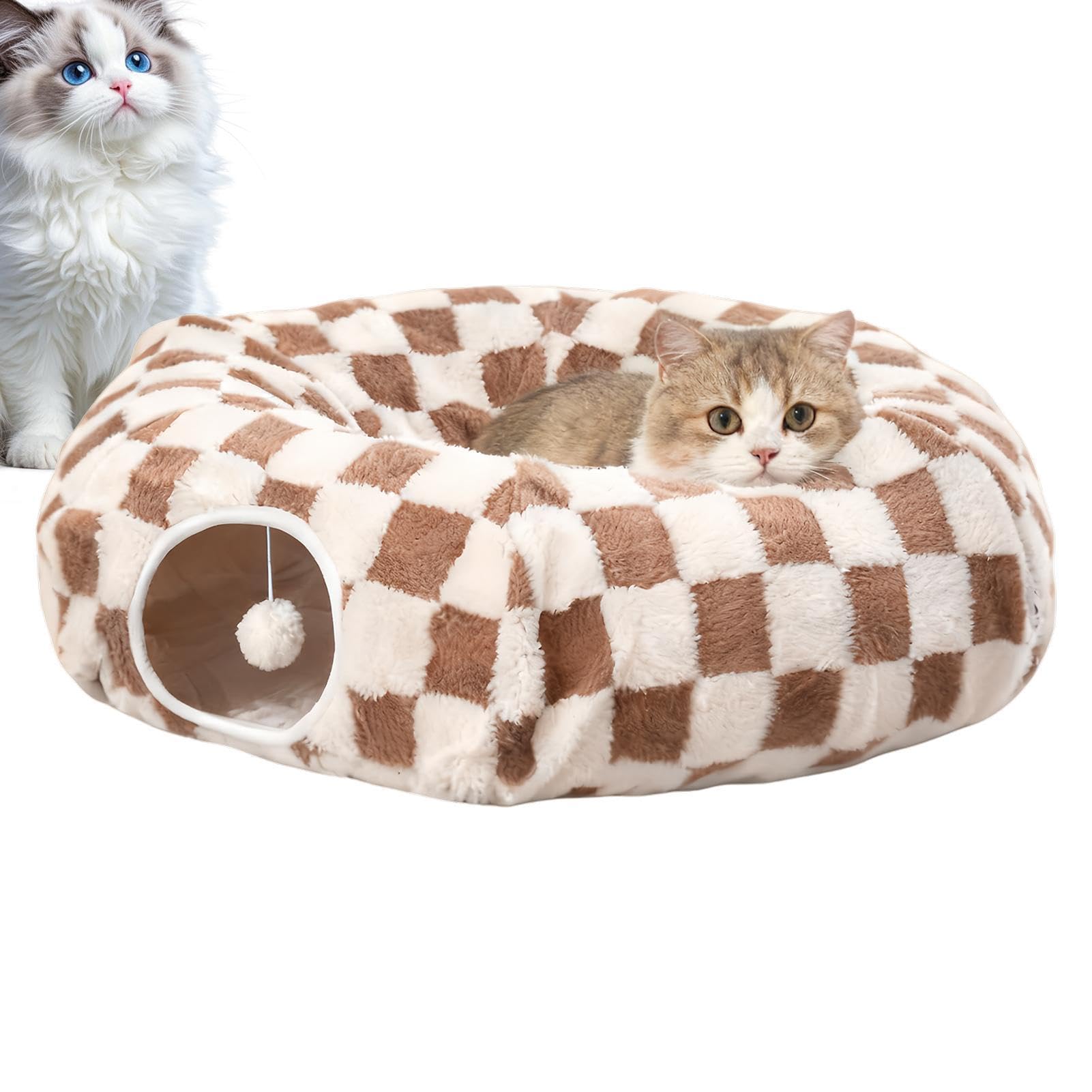 Tunnel De pour Chat avec Balle Et Coussin Amovible | Tunnel Lit Pour Chat Grotte Interactifs pour l'Enrichissement des Animaux Chiot Petit Chien Lapin Intérieur Salon Décoration