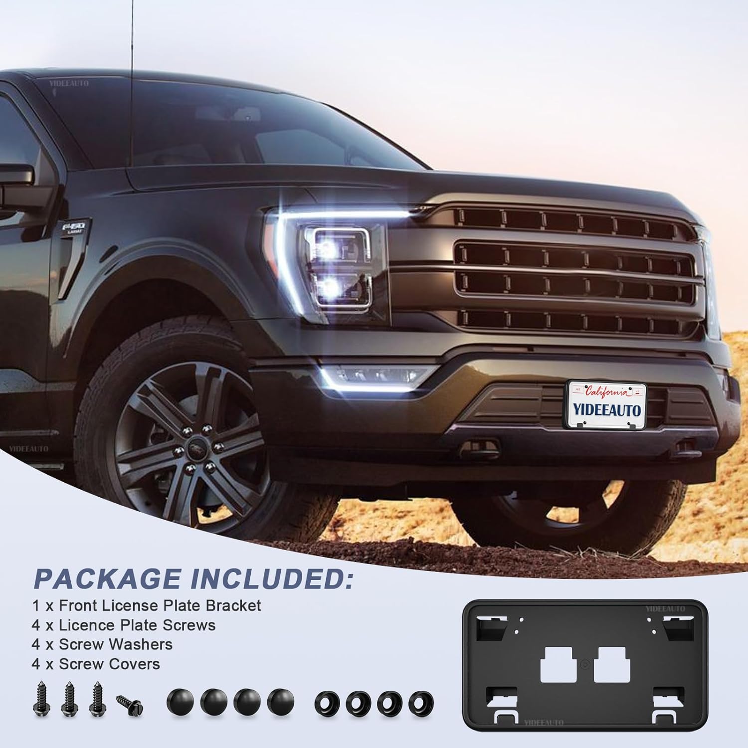 License Plate Bracket for 2021 2022 2023 Ford F-150 Accessories, Front Bumper Mount Frame Holder No-Drill fits 3.3L 5.0L ML3Z-17A385-AB FO1068185