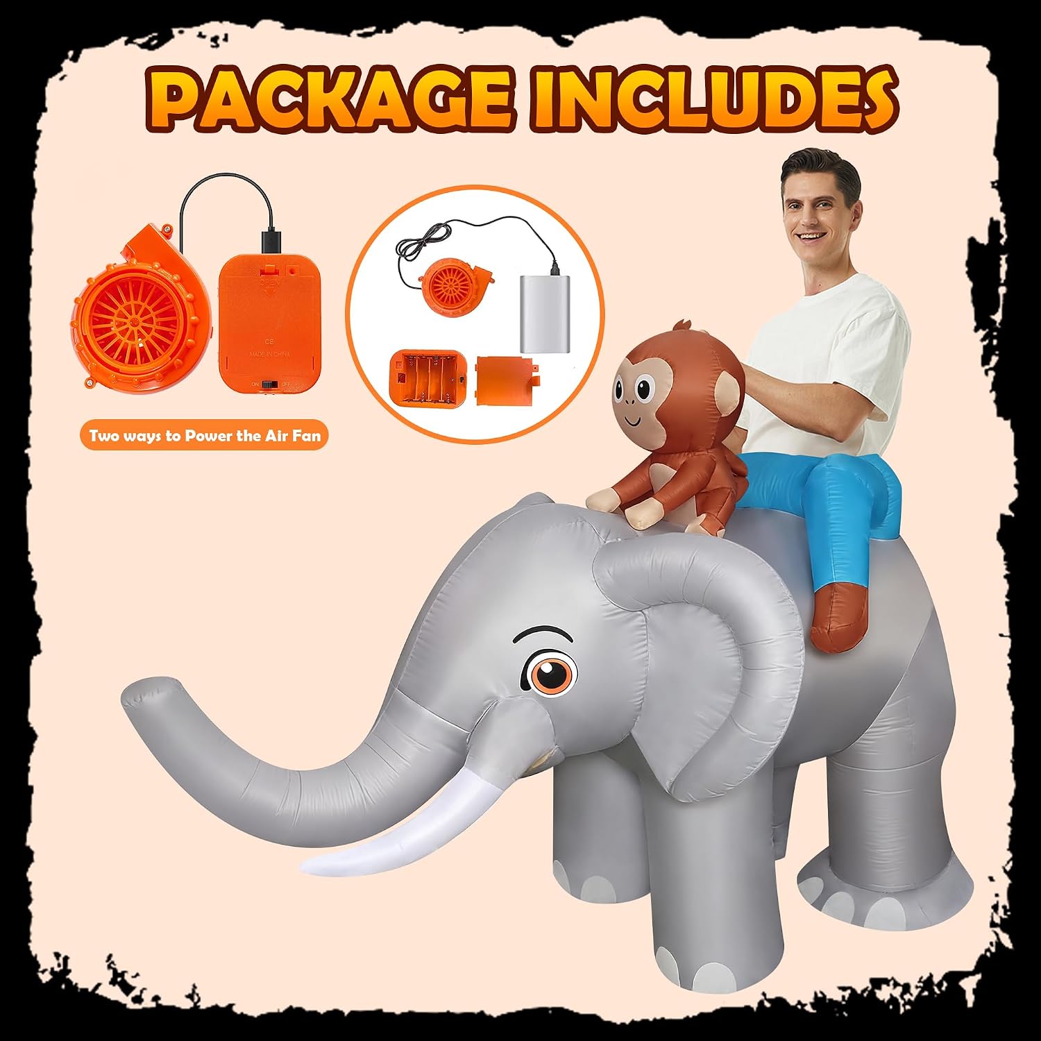 Condition photo showing As Is for inflatable costume adult blow up, monkey riding elephant | cosplay outfit, for christmas/halloween/birthday/carnival
