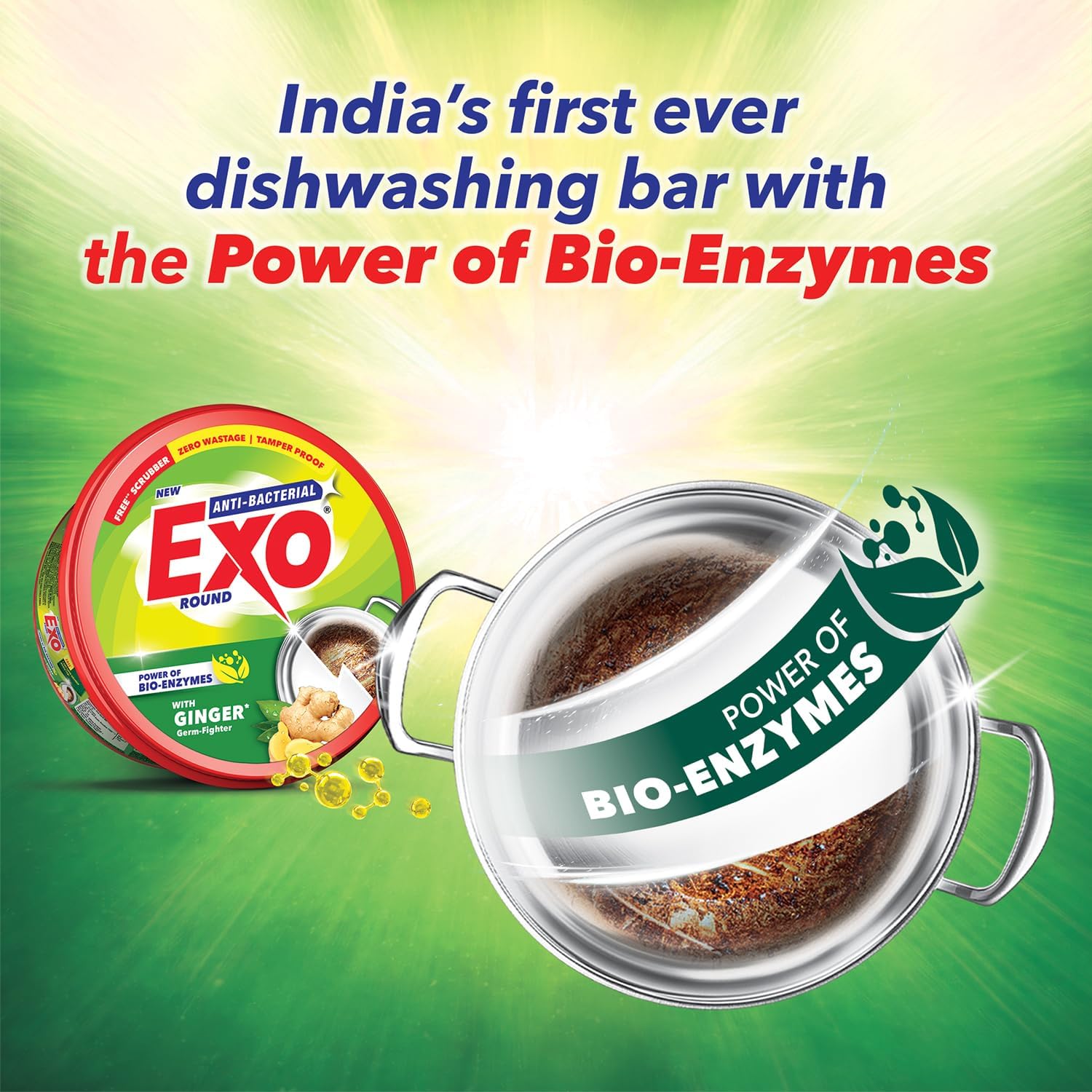EXO Cyclozan Dish Wash Bar - Round, 500g Box with free scrubber