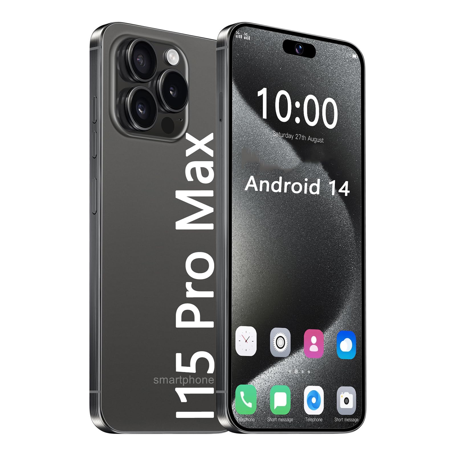 2024 new I15 Pro Max smartphone Android 14 7800mAh 7.3 inch 5G phone 72mp 108mp 8+256GB with 128TF card fingerprint lock/facial recognition dual SIM(Size:6GB+128GB,Color:Black)