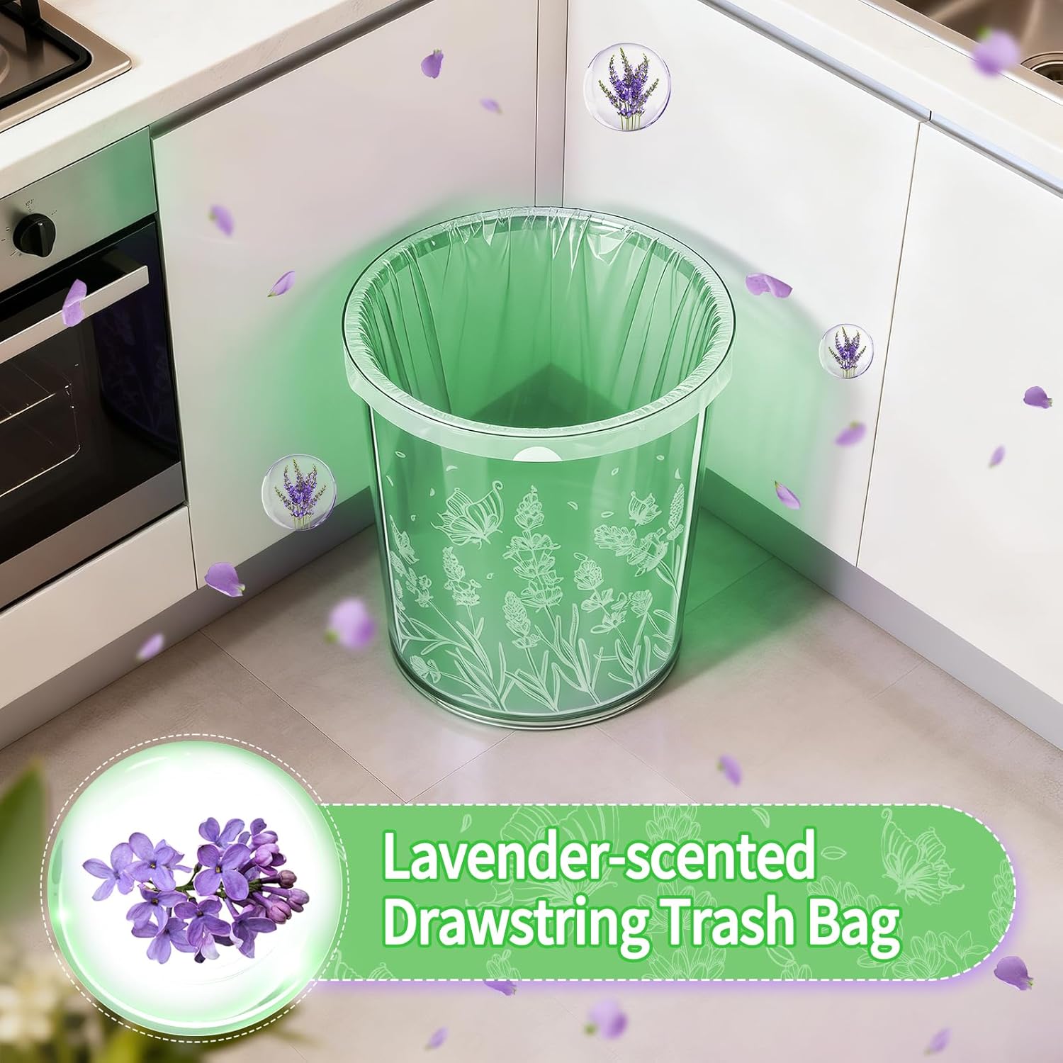 4 Gallon 1000PCS Small Drawstring Trash Bags, Floral Printed Design,Thick Pre-separated Garbage Bags Mini Wastebasket can Liners for Bathroom Bedroom Office