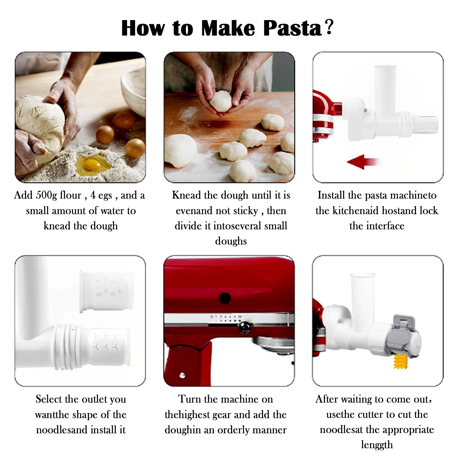 Accessoire pour Pâtes pour Kitchenaid Batteur sur Socle, Rouleau de Lame à Pâtes avec 6 Outils pour Machine à Pâtes Ensemble D'accessoires pour Spaghetti Penne Fusilli Rigatoni Ziti Macaroni