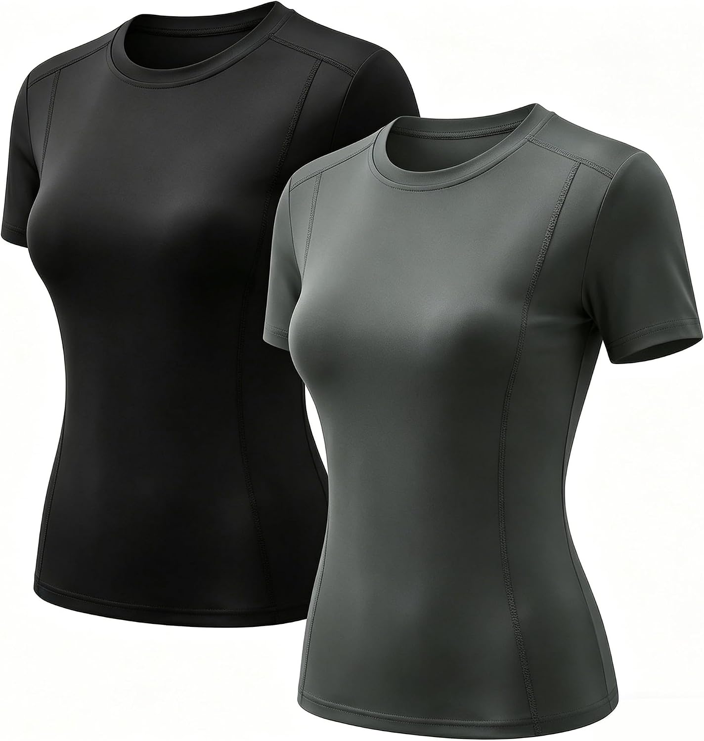 2 Pack Women's Compression Shirts, Quick Dry Short Sleeve Workout Tops Athletic Gym T-Shirt Yoga Running