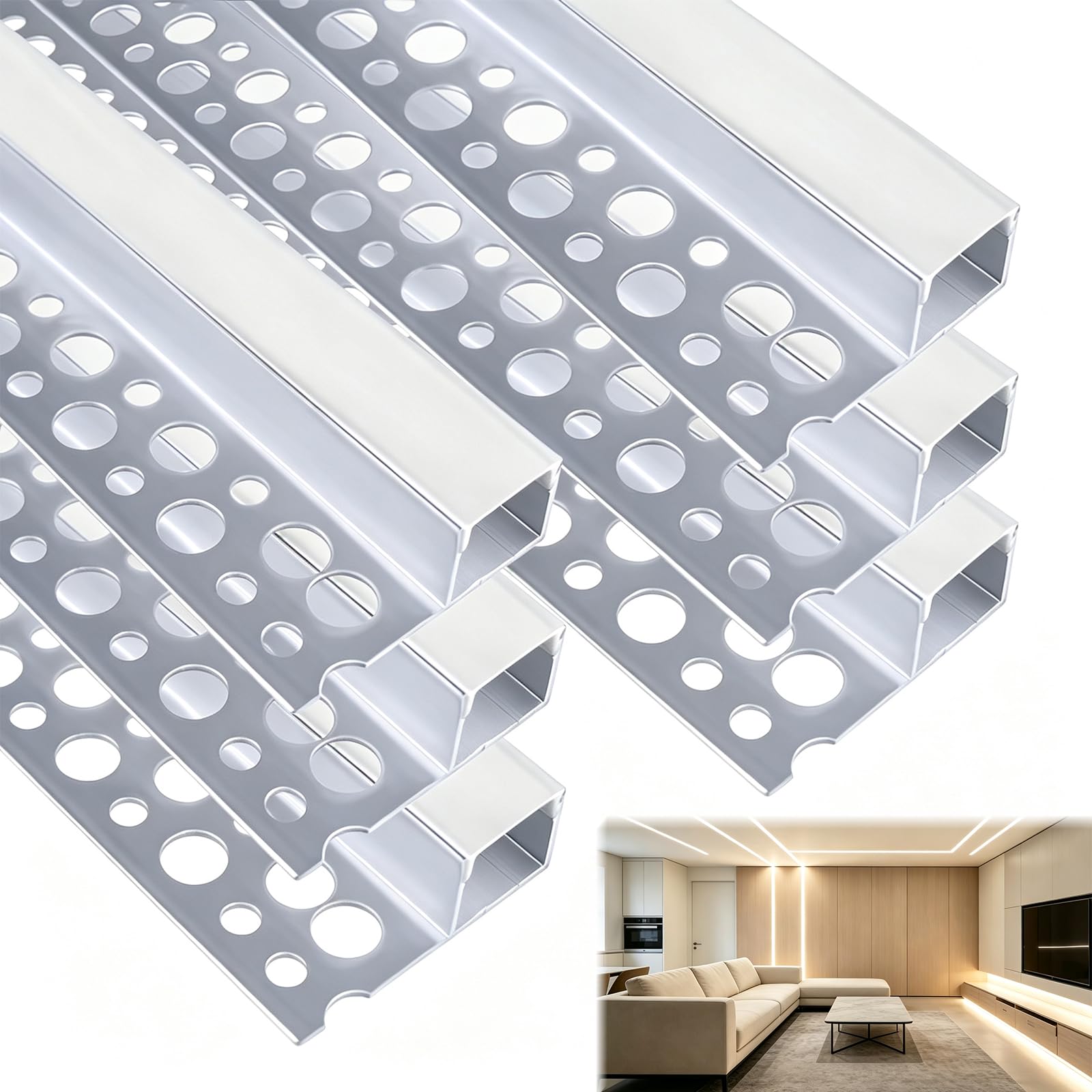 6 Pack LED Trockenbauprofil, 3,3 ft/1 m Aluminiumkanal mit Milchiger Abdeckung, LED-Strip-Diffusor für Unterbau, Regal, Wand, Tisch, Decke und Ecken, Very Easy Installation