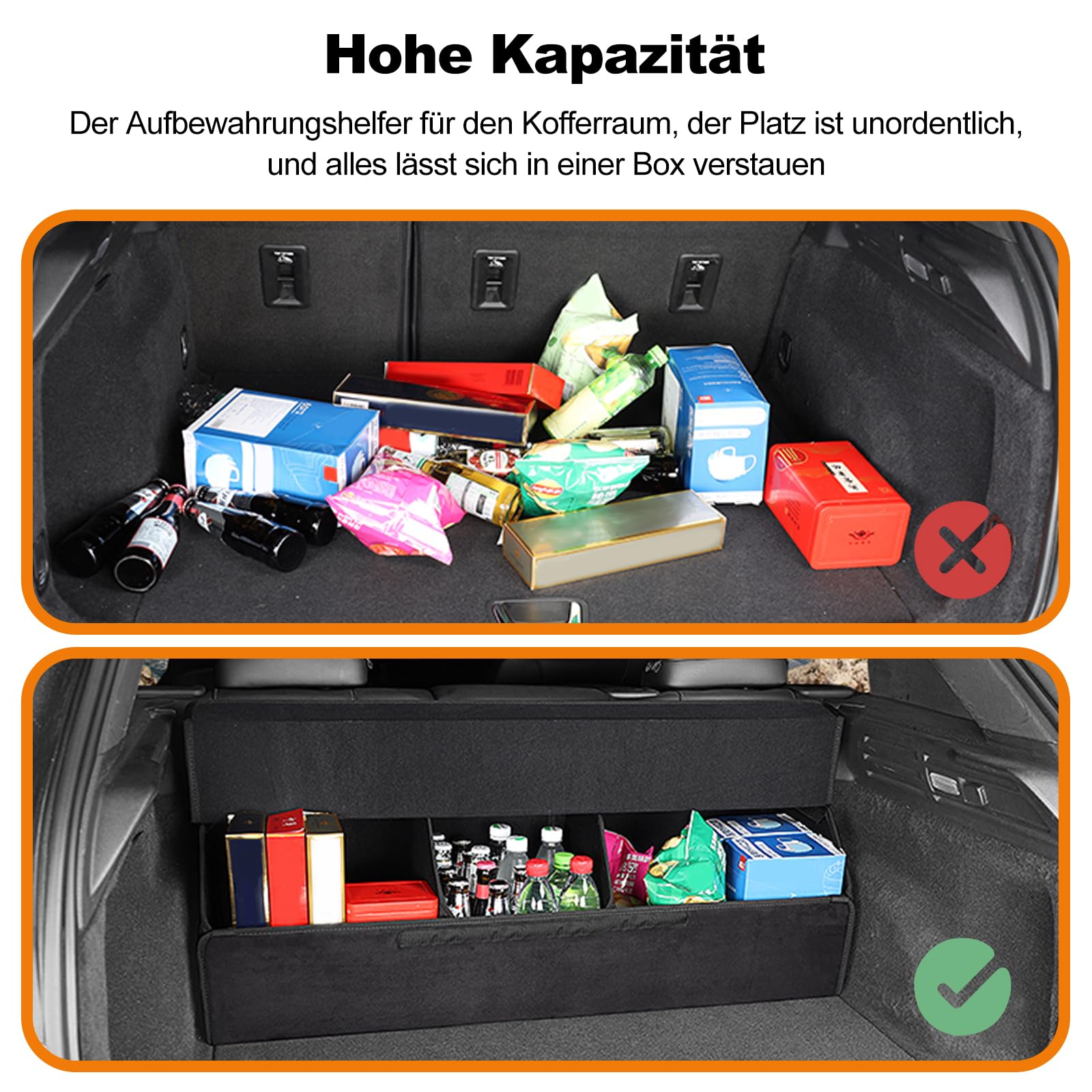 Ergocar Kofferraum Organizer, Doppelschicht Zusammenklappbarer Aufbewahrungsbox, PU-Leder Autotasche Auto Kofferraum Box, Wasserfeste Langlebig, für Auto Organize, Reisen im Freien, Camping