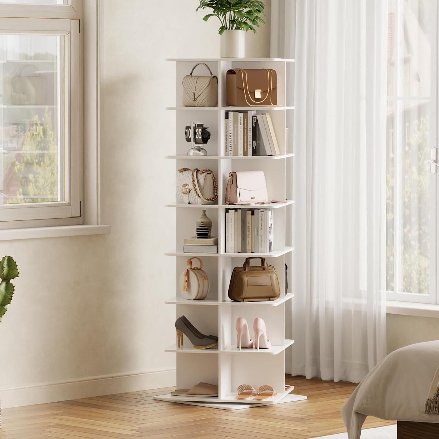 Rotating Shoe Rack Tower, PVC Material Structure, 5-Tier 360° Swivel Lightweight Shoe Organizer, Space-Saving Spinning Shoe Shelf for Entryway, Closet, Bedroom Nook