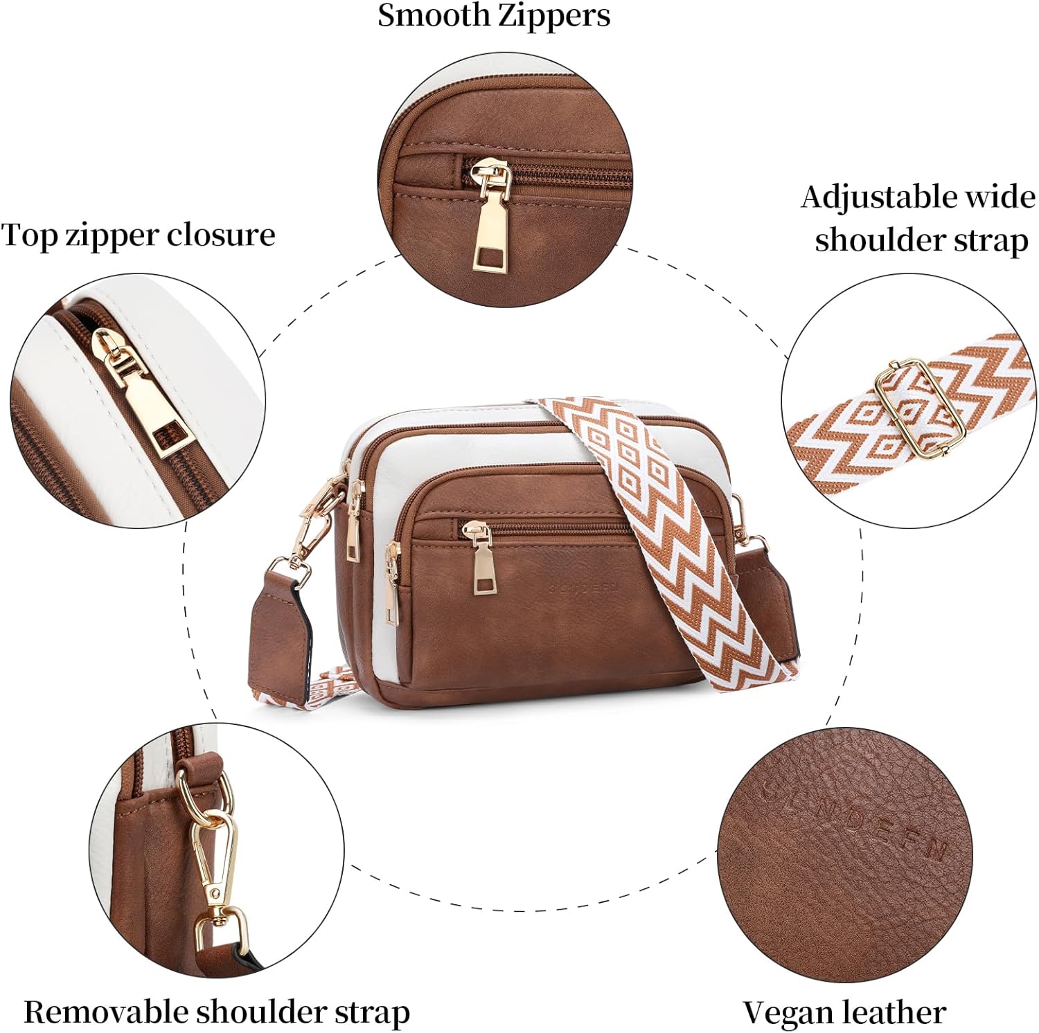 SENDEFN Small Crossbody Purse for Women Vegan Leather Purses Women's Shoulder Handbag with Wide Strap