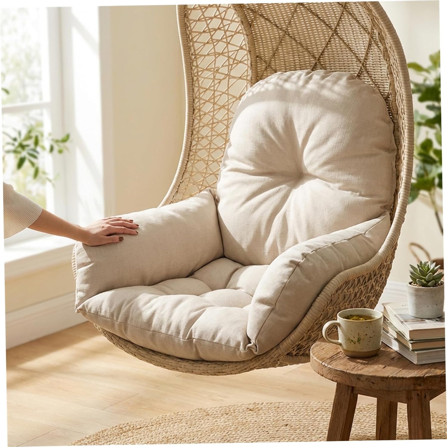 Cojín colgante para silla mecedora para exterior: moderno columpio colgante cojín de poliéster suave resistente al agua cojín de repuesto para jardín con reposacabezas para columpio colgante (1 beige)