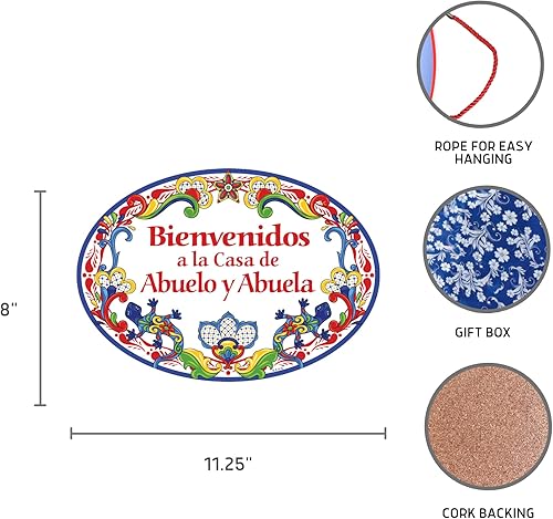 Miniatura 8 de "Bienvenidos a La Casa de Abuelo & Abuela" - Obra de arte tradicional de cerámica con texto en inglés "Welcome To the Home of Grandpa & Grandma de