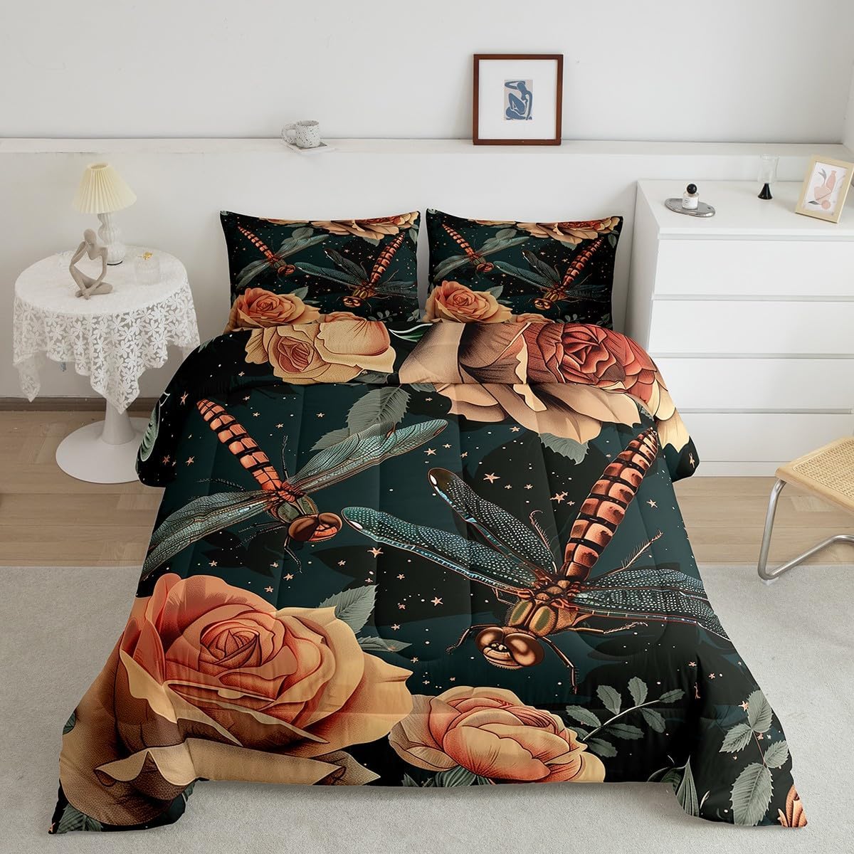 Erosebridal Sunflower Bedding Set Watercolor Butterfly Comforter Set,Retro Vintage Rustic Wooden Plank Quilt Dandelion Boho Floral Flowers Duvet Insert Full,Farm Farmhouse Decor