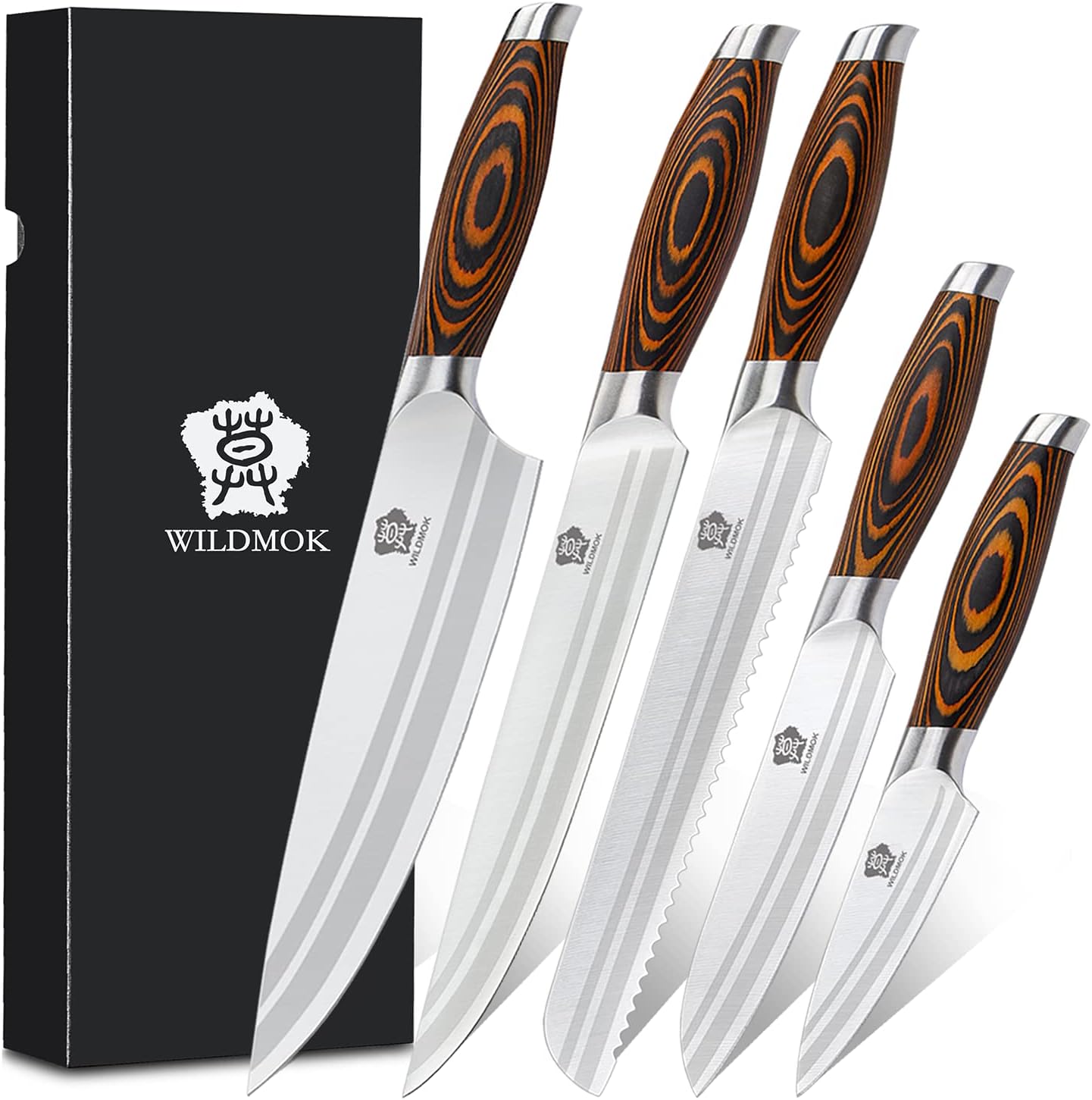 WILDMOK 5Piece Premium Knife Set Chef Knife, Carving Knife, Bread