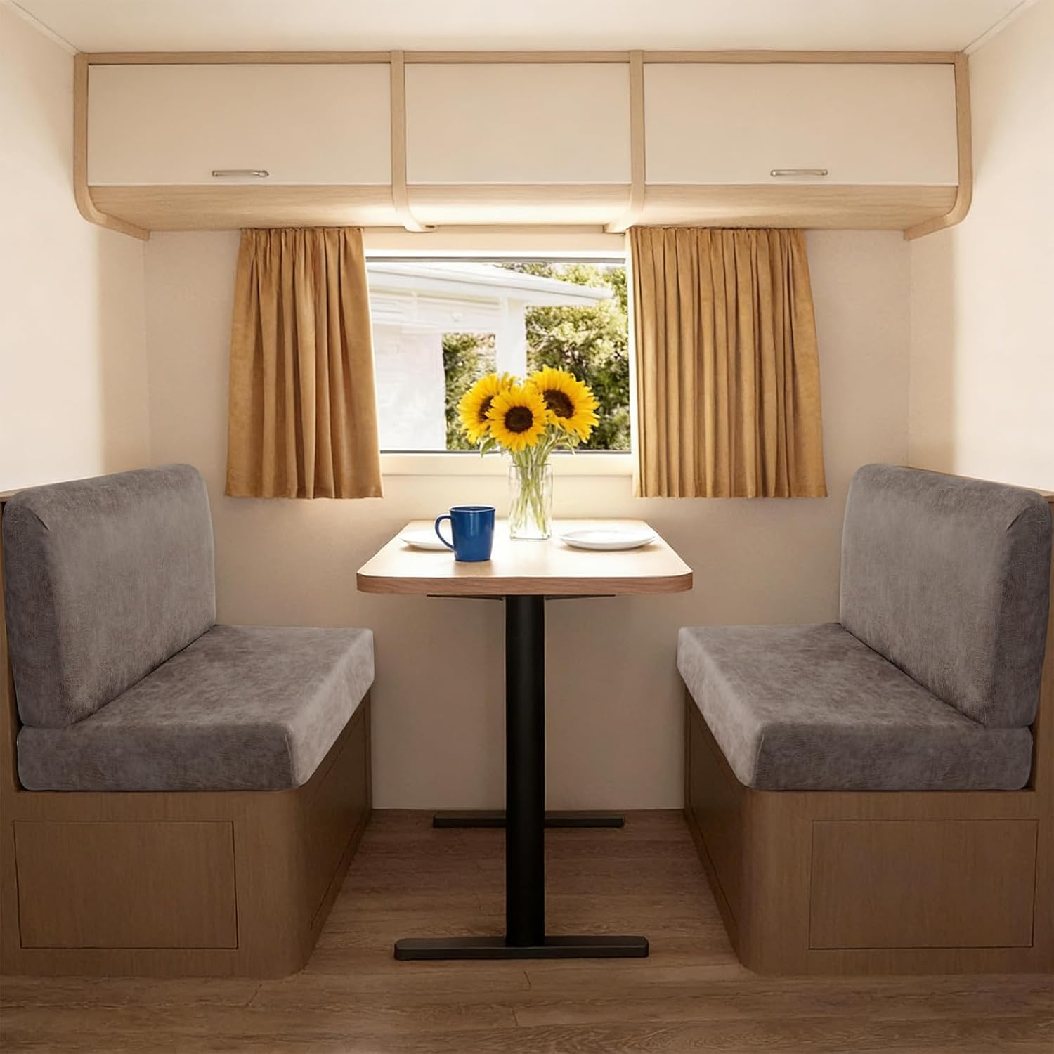 FUANGUI RV Dinette Cushion Covers Stretch Camper Cushion Cover Booth Seats Replacement RV Cushion Covers Washable Sofa Furniture Protector