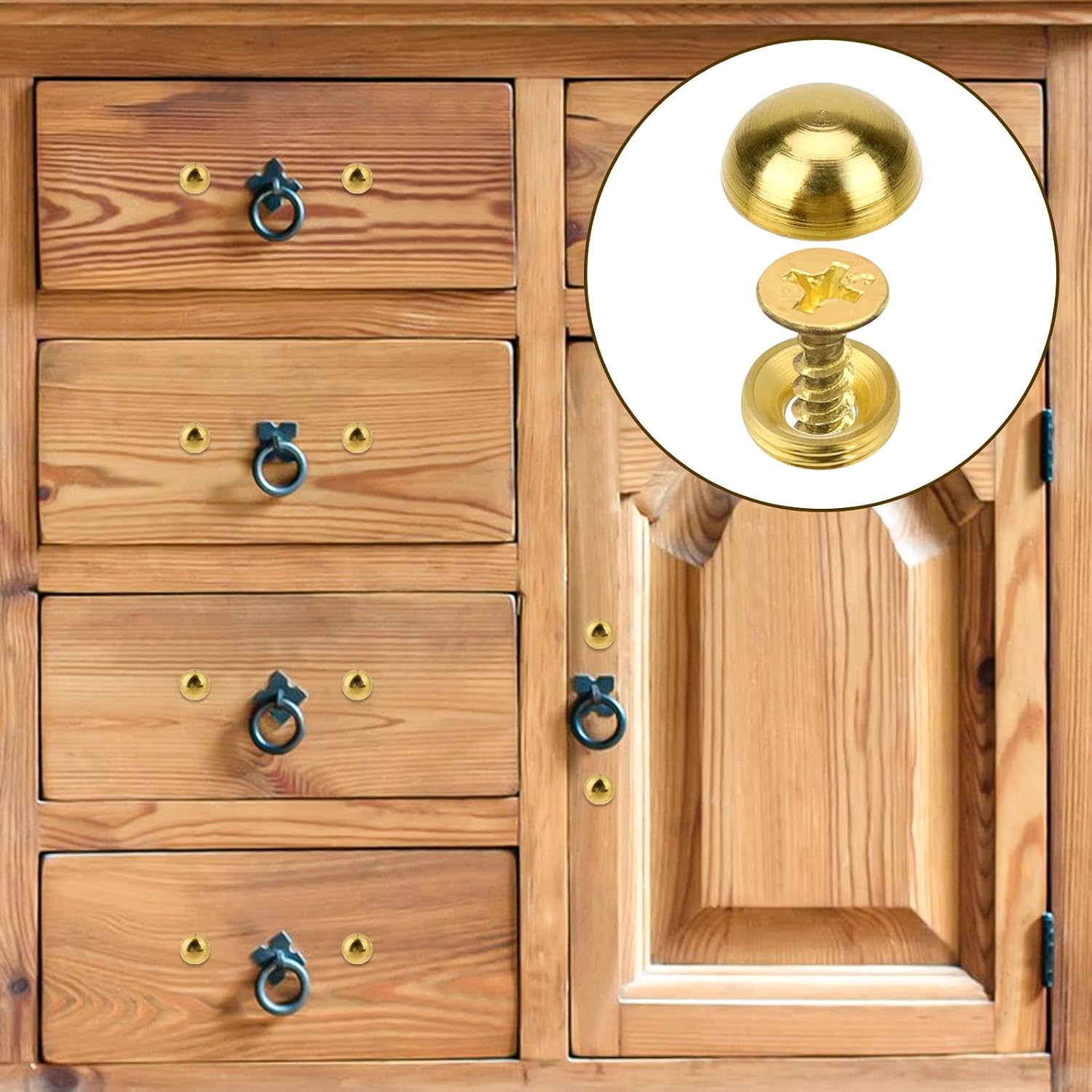 8Pcs Pure Brass Decorative Screws with Caps Mirror Fixing Screw Covers Gold Decorative Bolts Upholstery Tacks Self-Tapping Screws for Furnitures, Paintings, Eyeglasses, Mirrors Fixing and Repairing