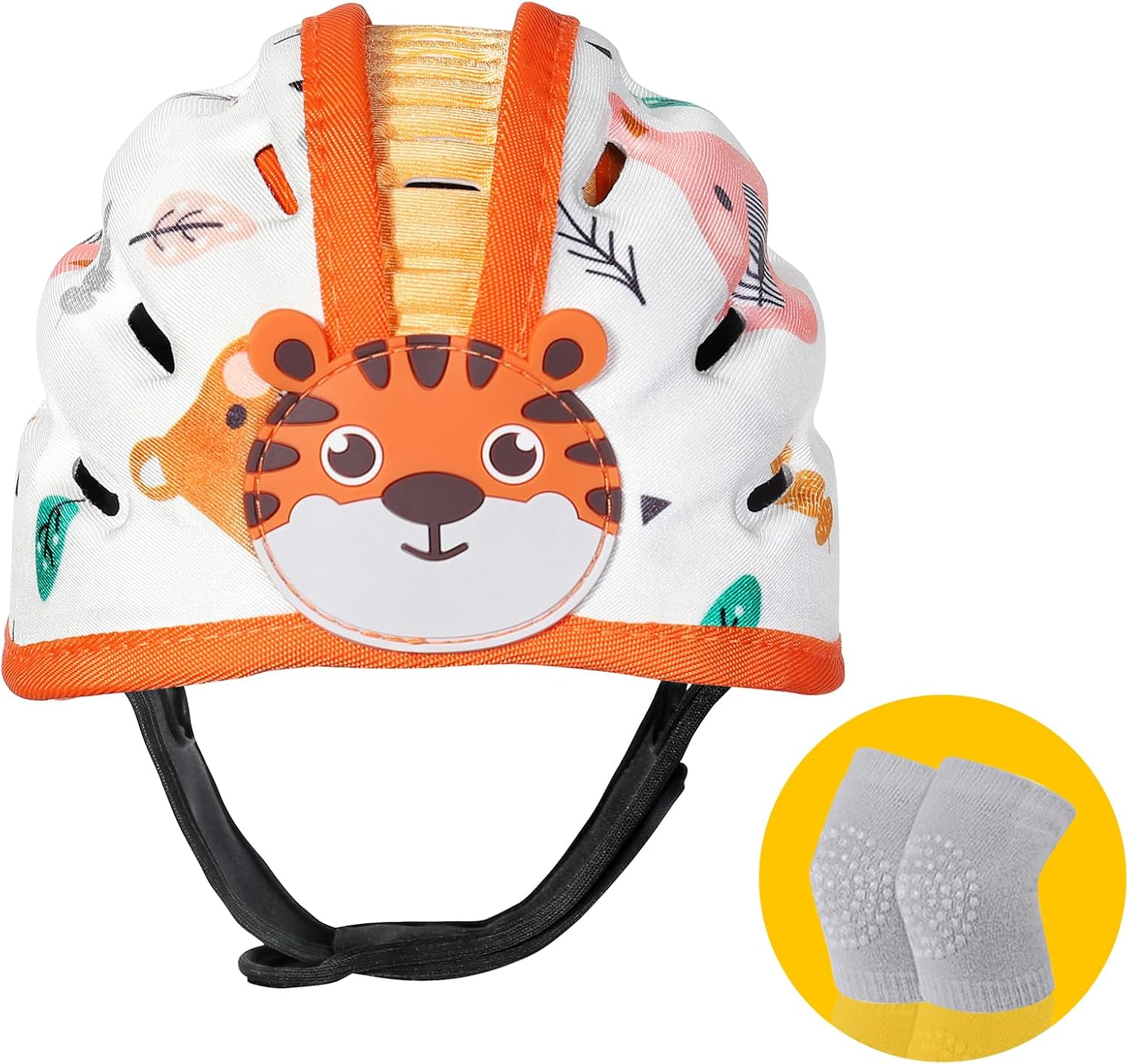 Infant Safety Helmet, Breathable Baby Crawling and Walking Helmet, Toddler Soft Helmet, Anti-Collision, Ultra-Lightweight, Expandable and Adjustable Age 6m-24m (Orange Tiger)