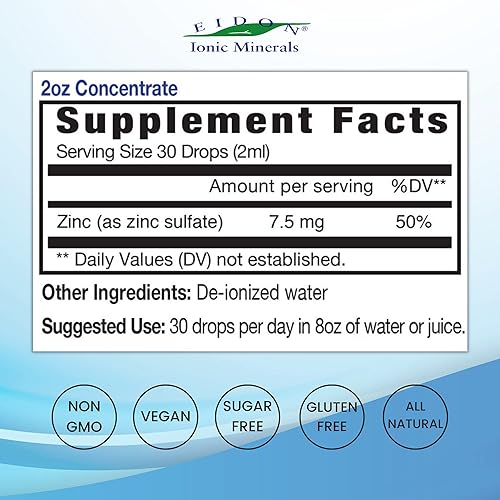 Miniatura 2 de Eidon Ionic Minerals Concentrado de zinc líquido, suplemento iónico de zinc para adultos y niños, apoya el sistema inmunológico, el cabello y la