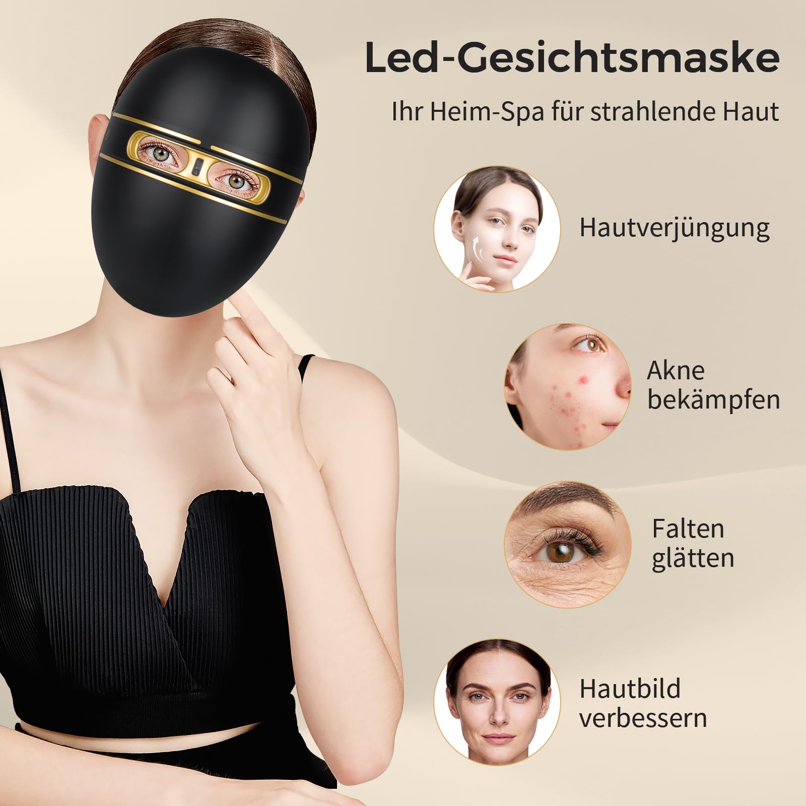 Auxoliev LED-Gesichtsmaske mit Lichttherapie, kabellos, 850 nm 633 nm 415 nm (Rot, Blau, Nahinfrarot), zur Reduzierung von Falten und feinen Linien – für die Hautpflege zu Hause