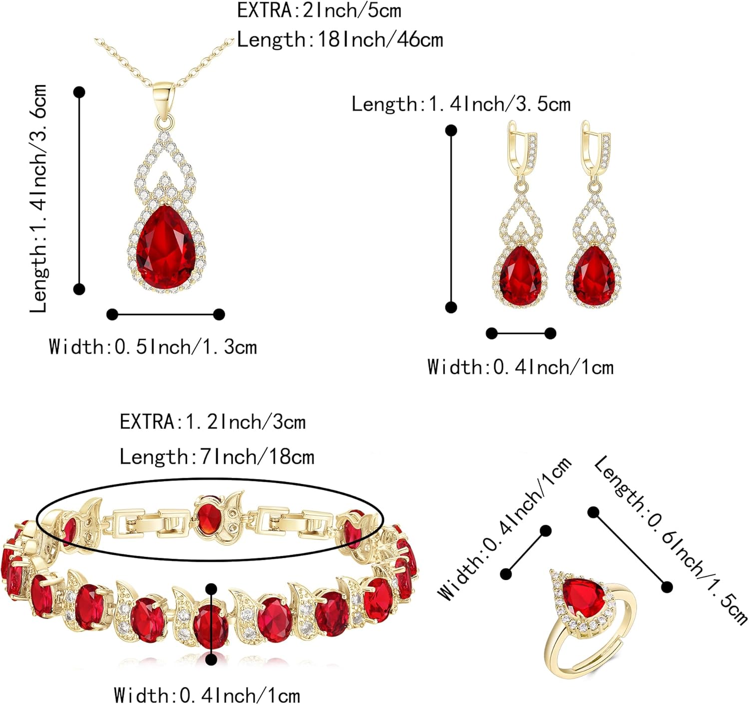 BriLove Wedding Jewelry Set for Women Bride Bridesmaid, Gorgeous Cubic Zirconia Teardrop Necklace Earrings Bracelet Adjustable Ring Jewelry Gift for Birthday/Anniversary/Mother’s Day - Image 6